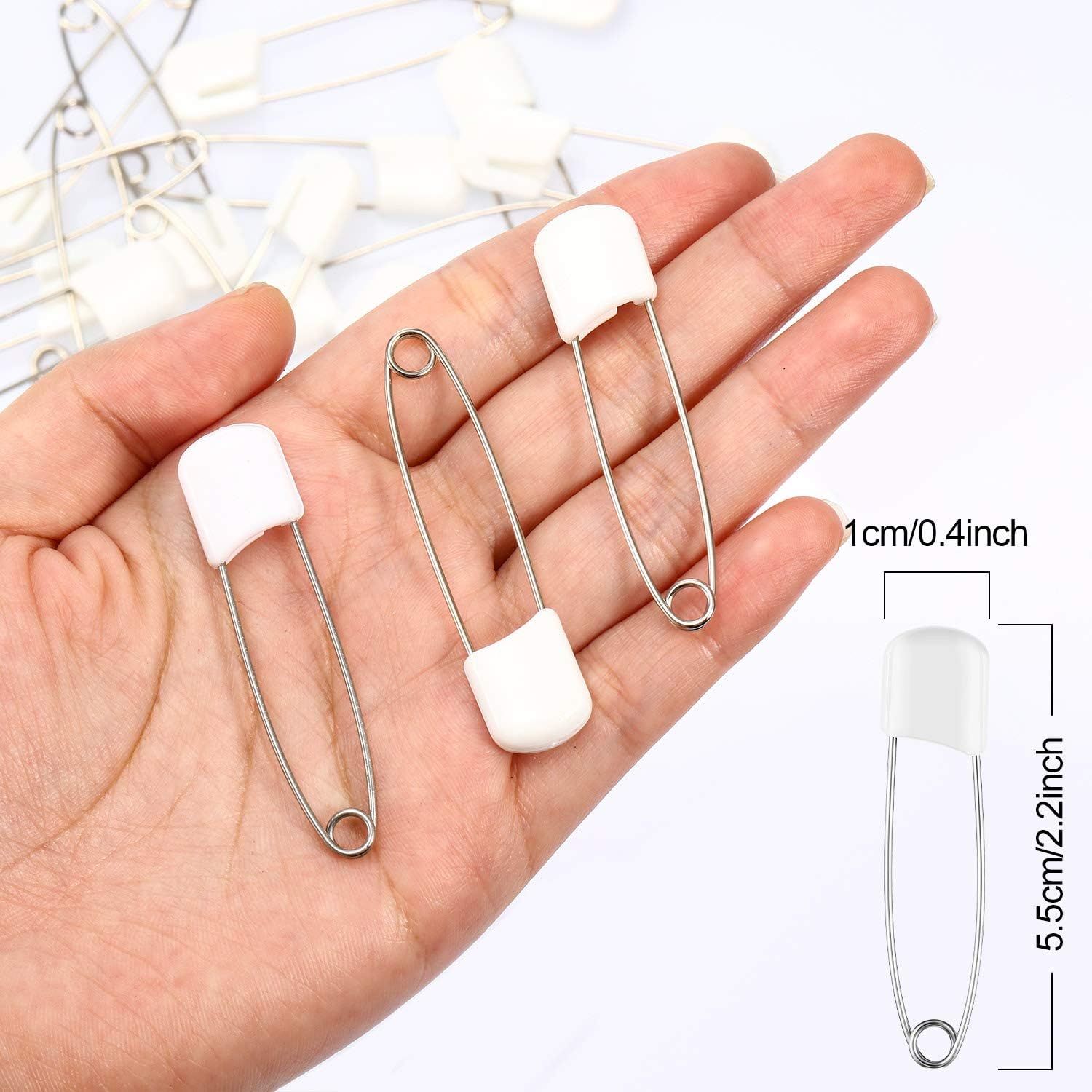 50 Pieces Diaper Pins Safety 2.2 Inch Plastic Head Cloth Diaper Nappy Pins with Locking Closures Stainless Steel with Velvet Bag(White) - Image 2