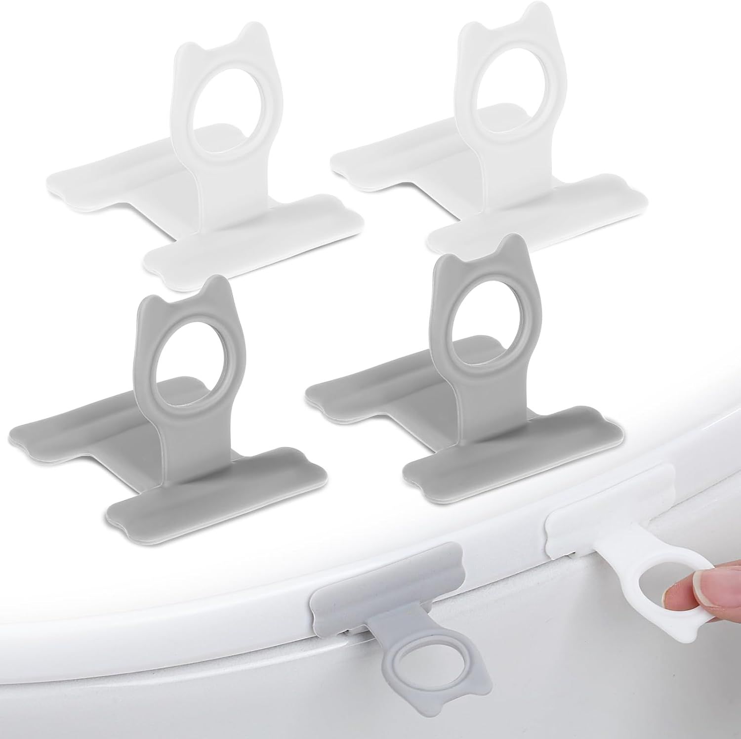4 PCS Toilet Seat Lifter Tab, Silicone Toilet Seat Lid Lifter, Toilets Handle Tabs Can Avoid Touching the Toilets for Home Bathroom, Office, Hotel (White, Gray) - Image 1