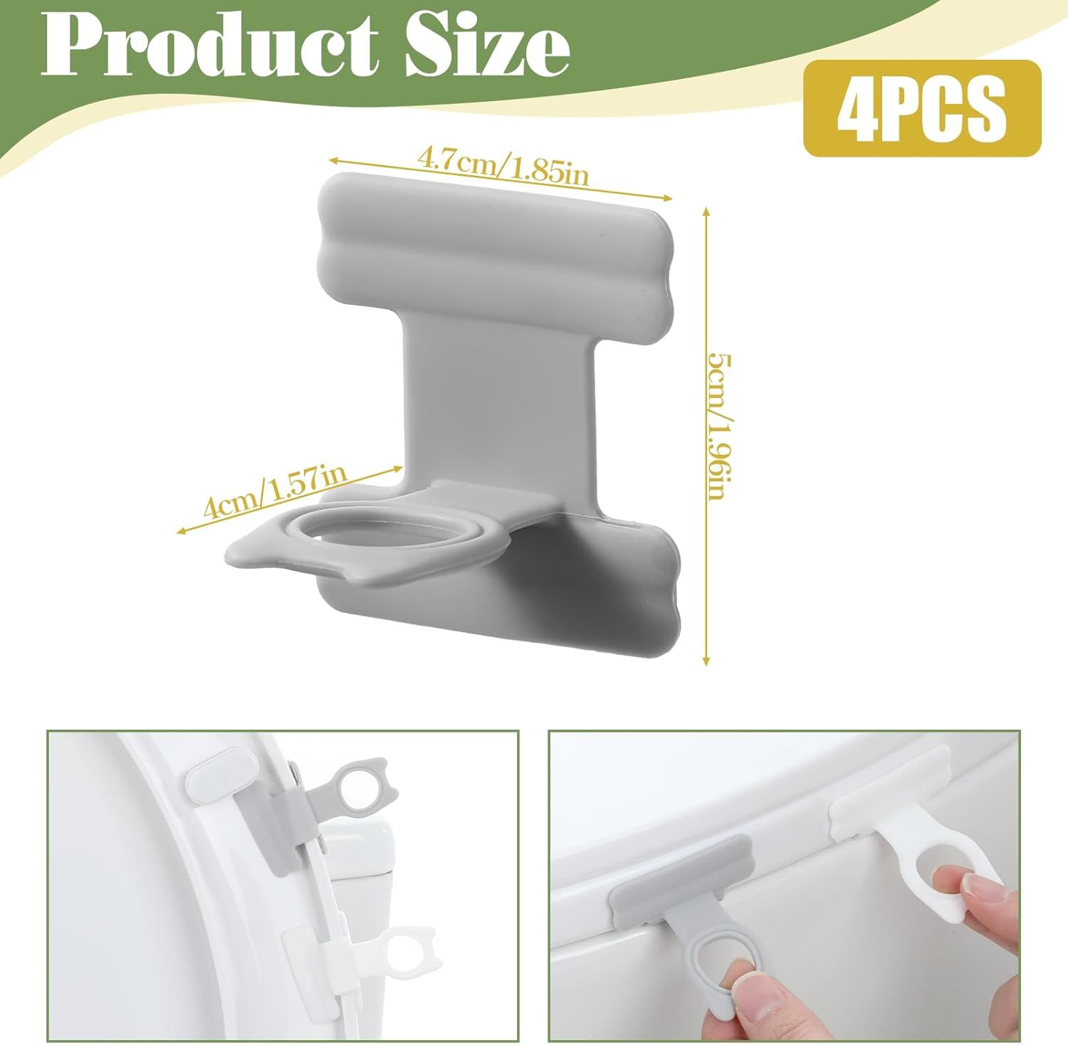 4 PCS Toilet Seat Lifter Tab, Silicone Toilet Seat Lid Lifter, Toilets Handle Tabs Can Avoid Touching the Toilets for Home Bathroom, Office, Hotel (White, Gray) - Image 2