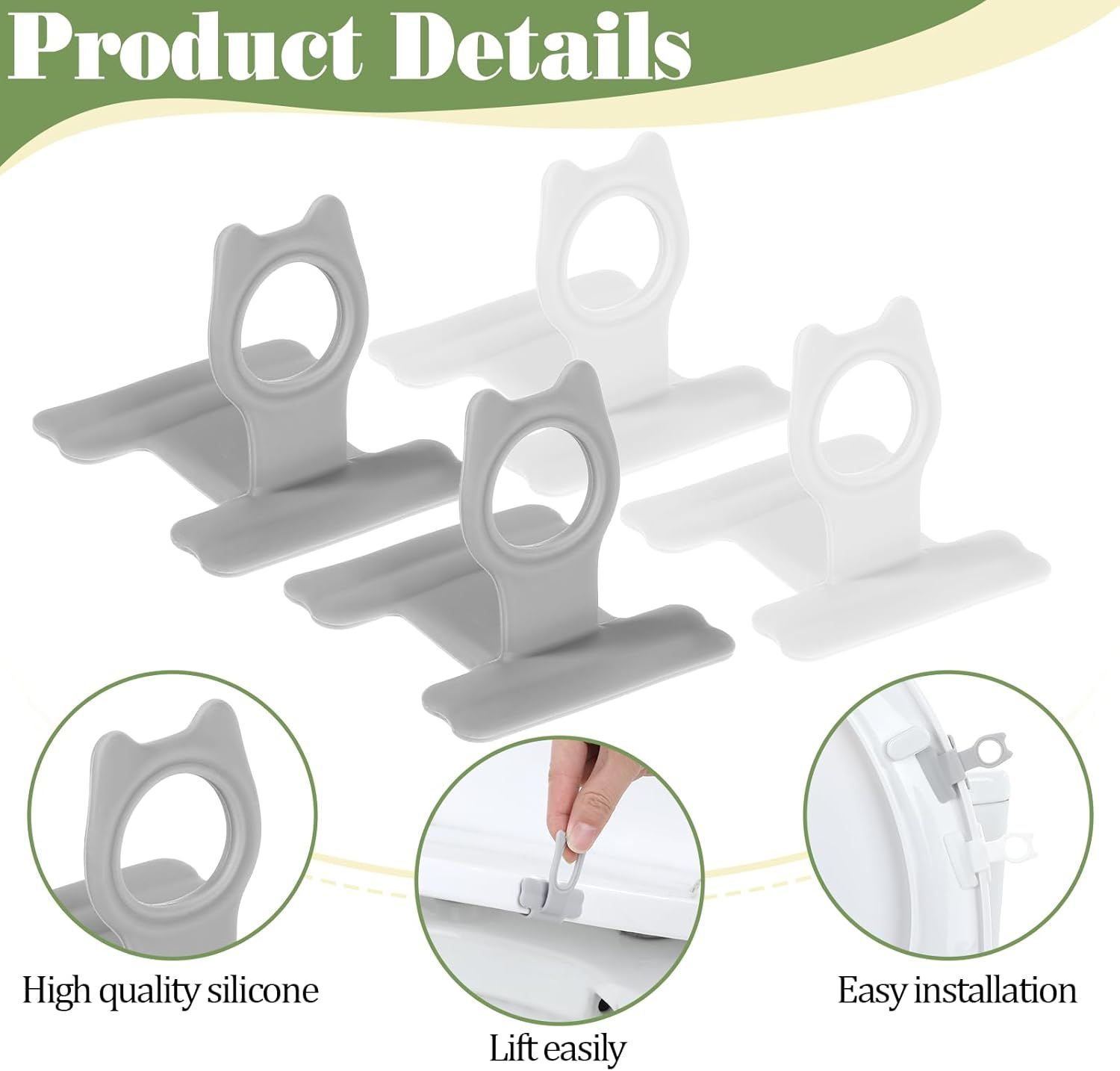 4 PCS Toilet Seat Lifter Tab, Silicone Toilet Seat Lid Lifter, Toilets Handle Tabs Can Avoid Touching the Toilets for Home Bathroom, Office, Hotel (White, Gray) - Image 3