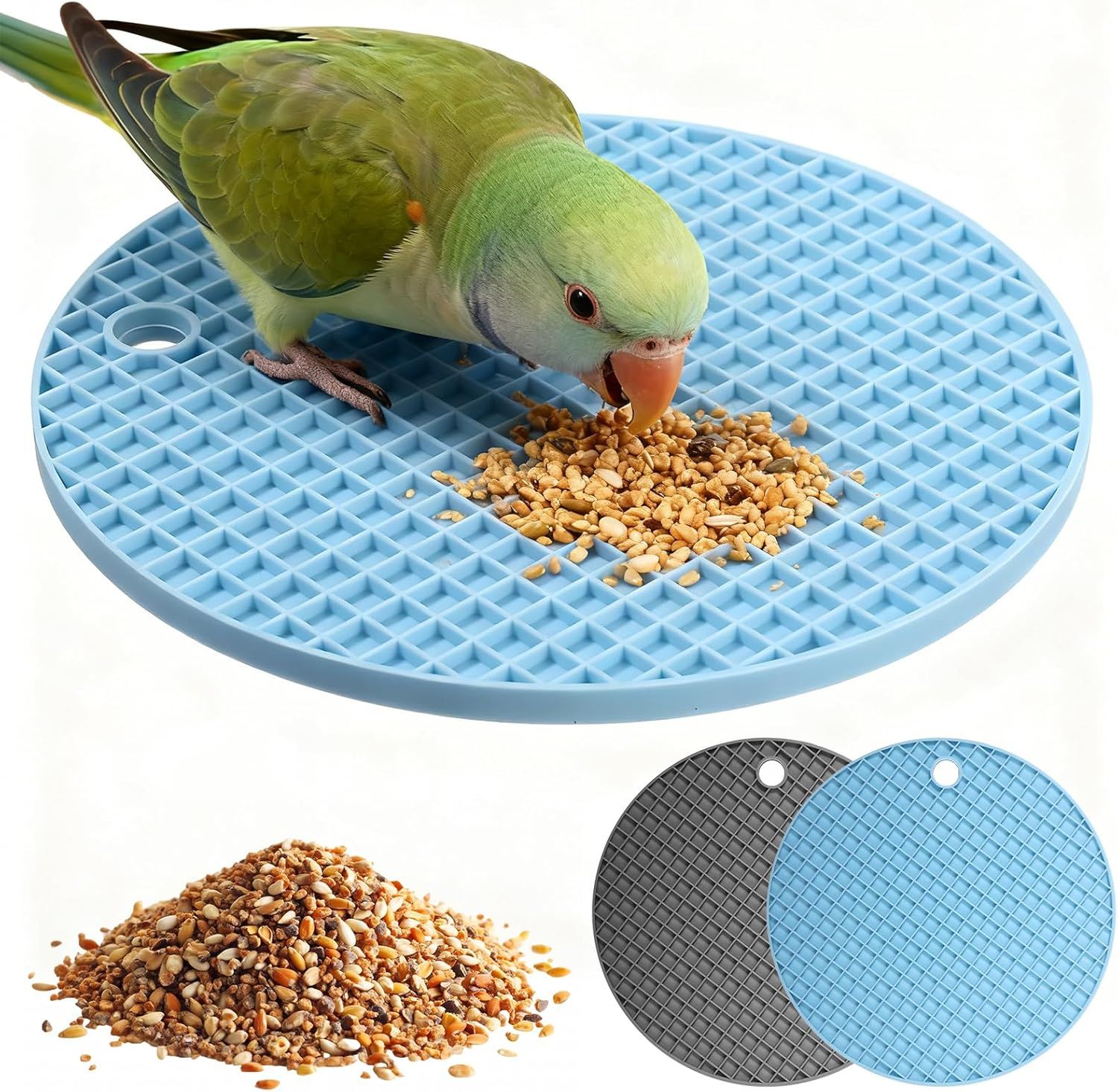 2 PCS Bird Foraging Toys, Soft Bird Slow Feeder Mats, Silicone Bird Foraging Mat, Interactive Foraging Birds Toys for Parakeet, Cockatiel, African Grey, Conure, Budgies - Image 1