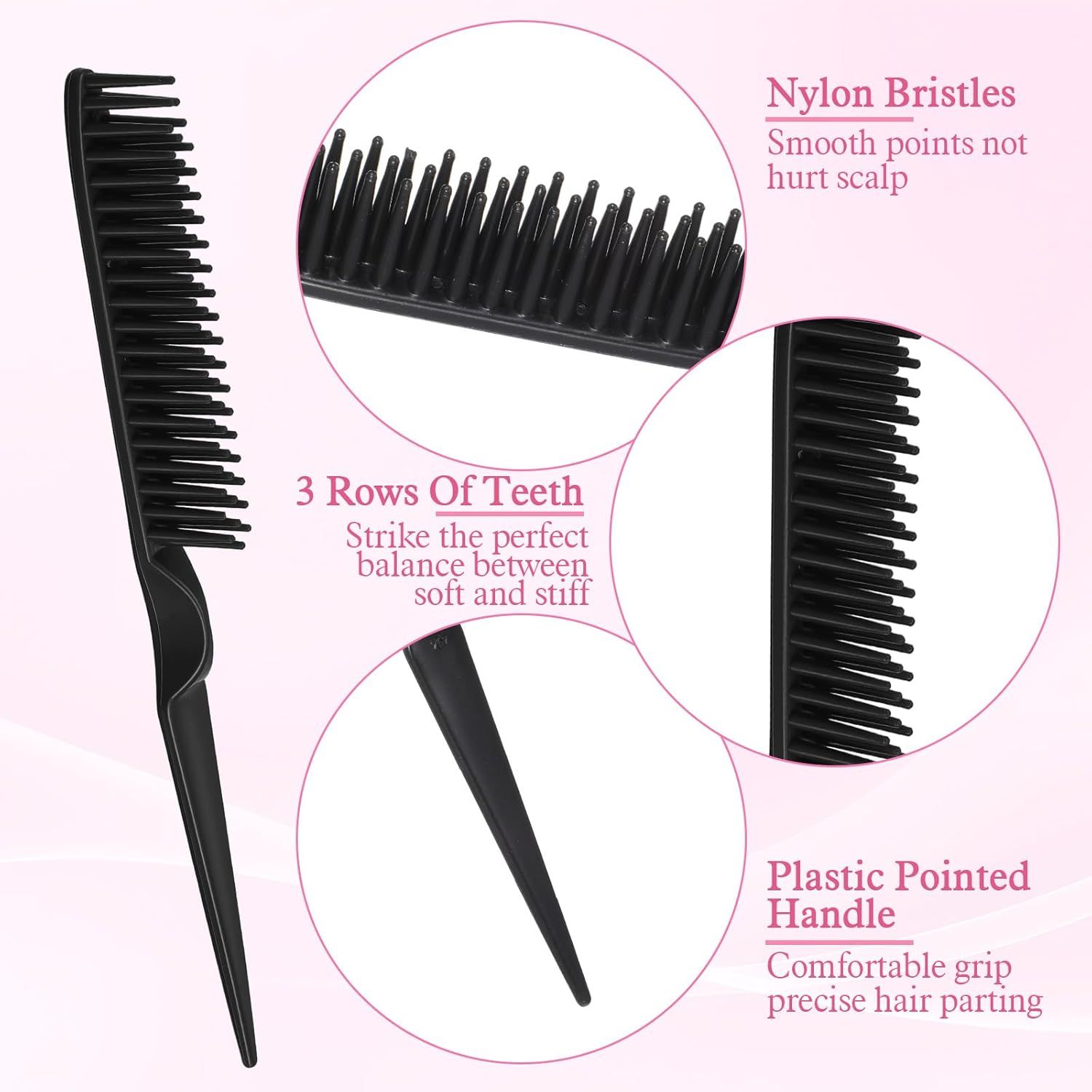 4 PCS Black 3 Row Comb for Natural Hair, The Unbraider Combs Tool for Braids, Three Row Comb for Women Men Detangling and Sectioning - Image 4