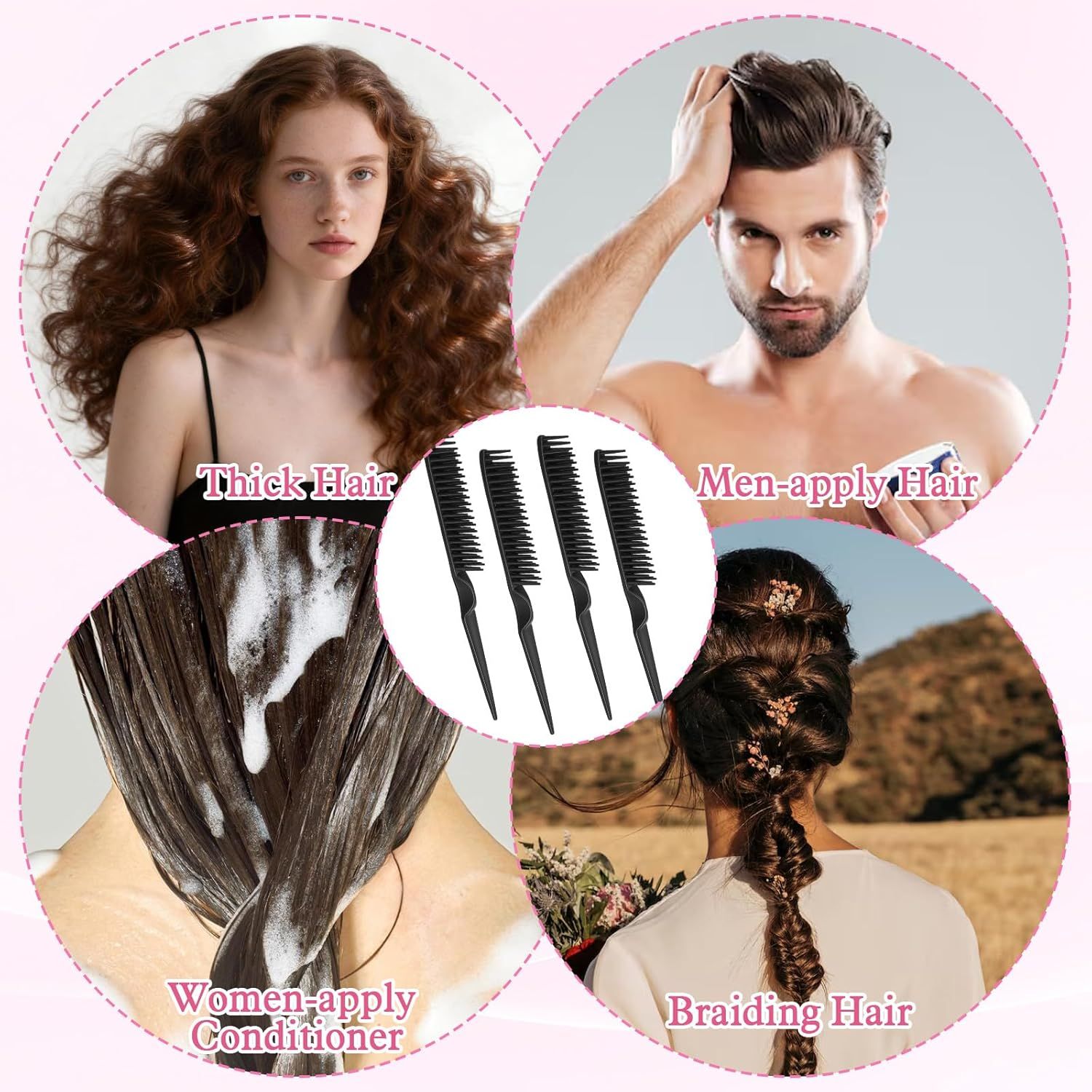 4 PCS Black 3 Row Comb for Natural Hair, The Unbraider Combs Tool for Braids, Three Row Comb for Women Men Detangling and Sectioning - Image 8