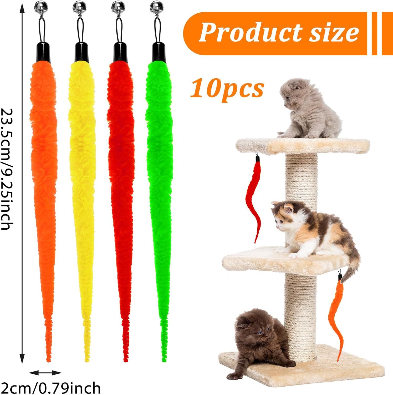 10 Packs Cat Worm Toys, Colorful Worm Cat Toy, Interactive Cats Wand Attachment Toys for Teaser Play and Chase Exercise with Kitten - Image 2