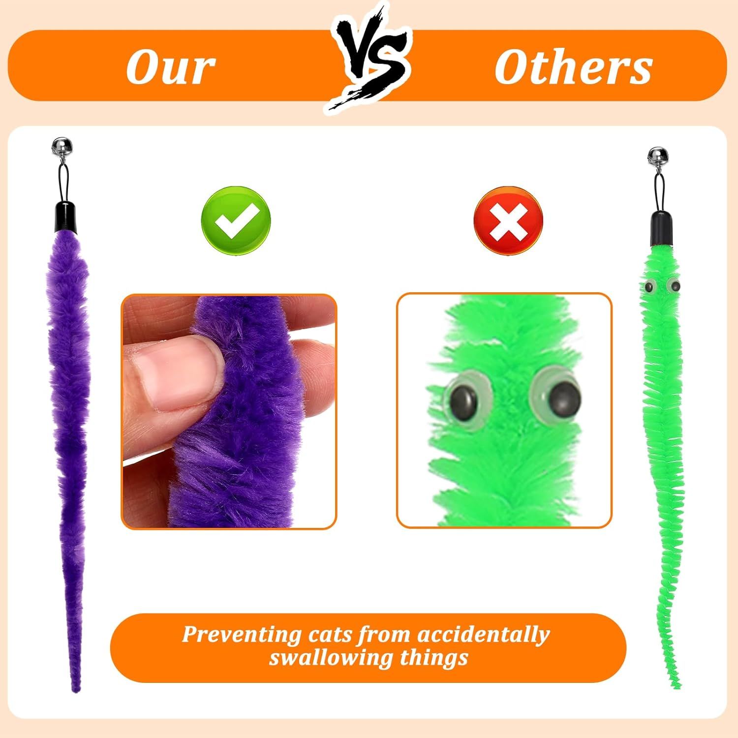 10 Packs Cat Worm Toys, Colorful Worm Cat Toy, Interactive Cats Wand Attachment Toys for Teaser Play and Chase Exercise with Kitten - Image 3