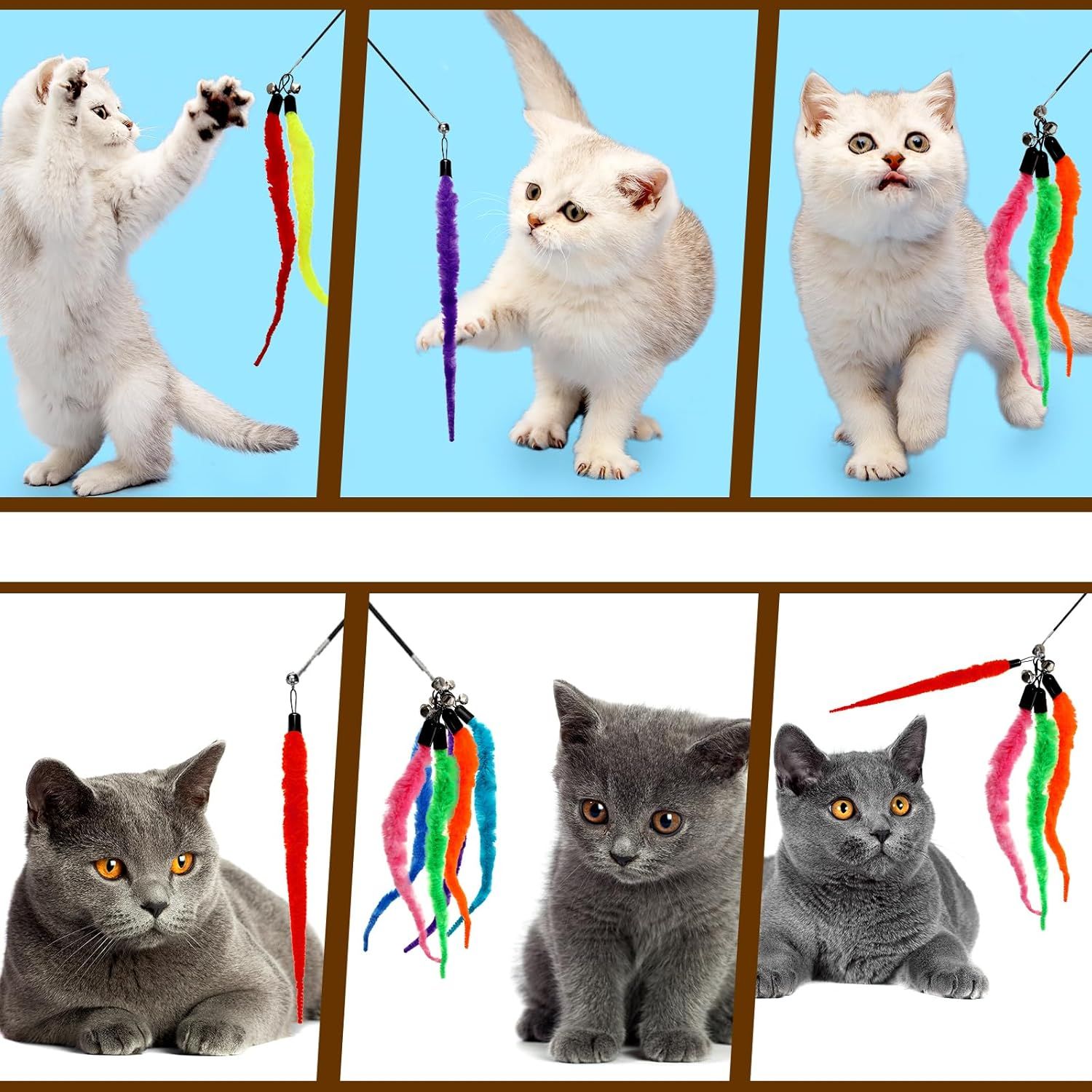 10 Packs Cat Worm Toys, Colorful Worm Cat Toy, Interactive Cats Wand Attachment Toys for Teaser Play and Chase Exercise with Kitten - Image 4