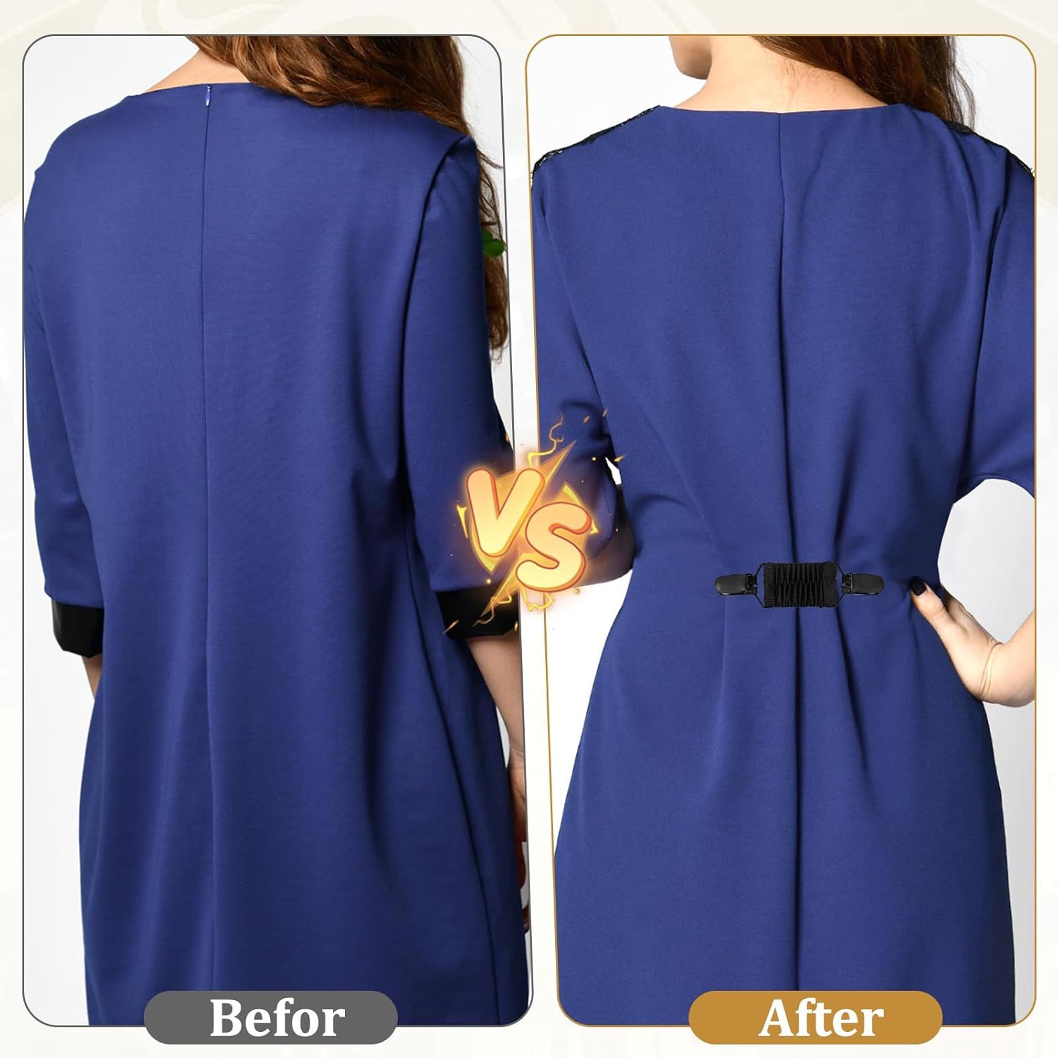 2Pcs Dress Clips Back Cinch, Elastic Waist Cincher Clip for Tightening Clothes, Collar Clips for Shawls, Cardigan - Image 2