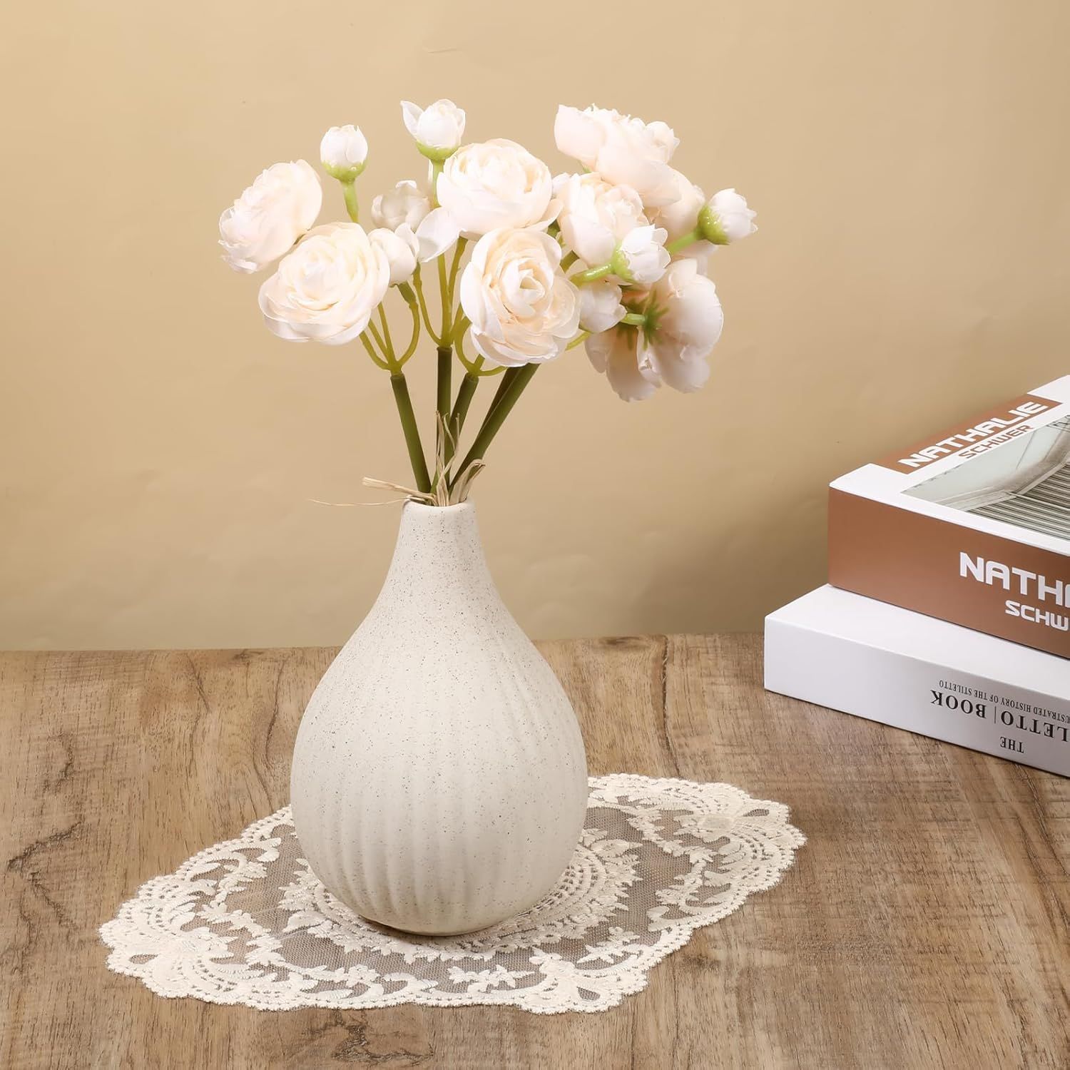 2PCS Lace Doilies for Tables, Lace Placemats Doilies for Tables Beige Embroidered Cup Mats Table Mats, Elegant and Retro for Desktop Decoration, Heat Insulation - Image 2