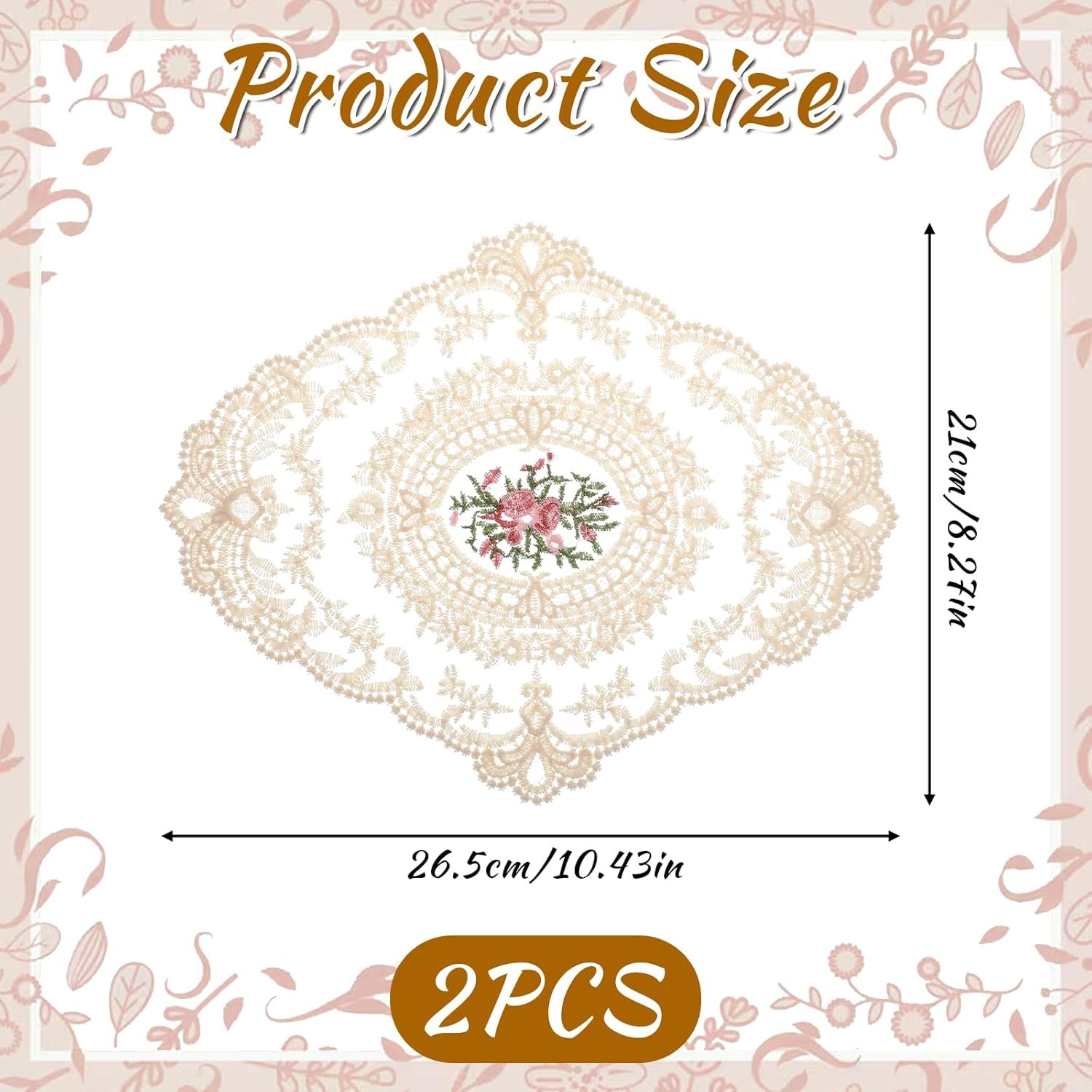 2PCS Lace Doilies for Tables, Lace Placemats Doilies for Tables Beige Embroidered Cup Mats Table Mats, Elegant and Retro for Desktop Decoration, Heat Insulation - Image 3