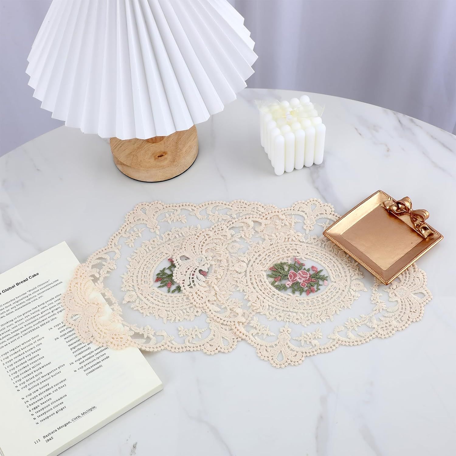 2PCS Lace Doilies for Tables, Lace Placemats Doilies for Tables Beige Embroidered Cup Mats Table Mats, Elegant and Retro for Desktop Decoration, Heat Insulation - Image 6
