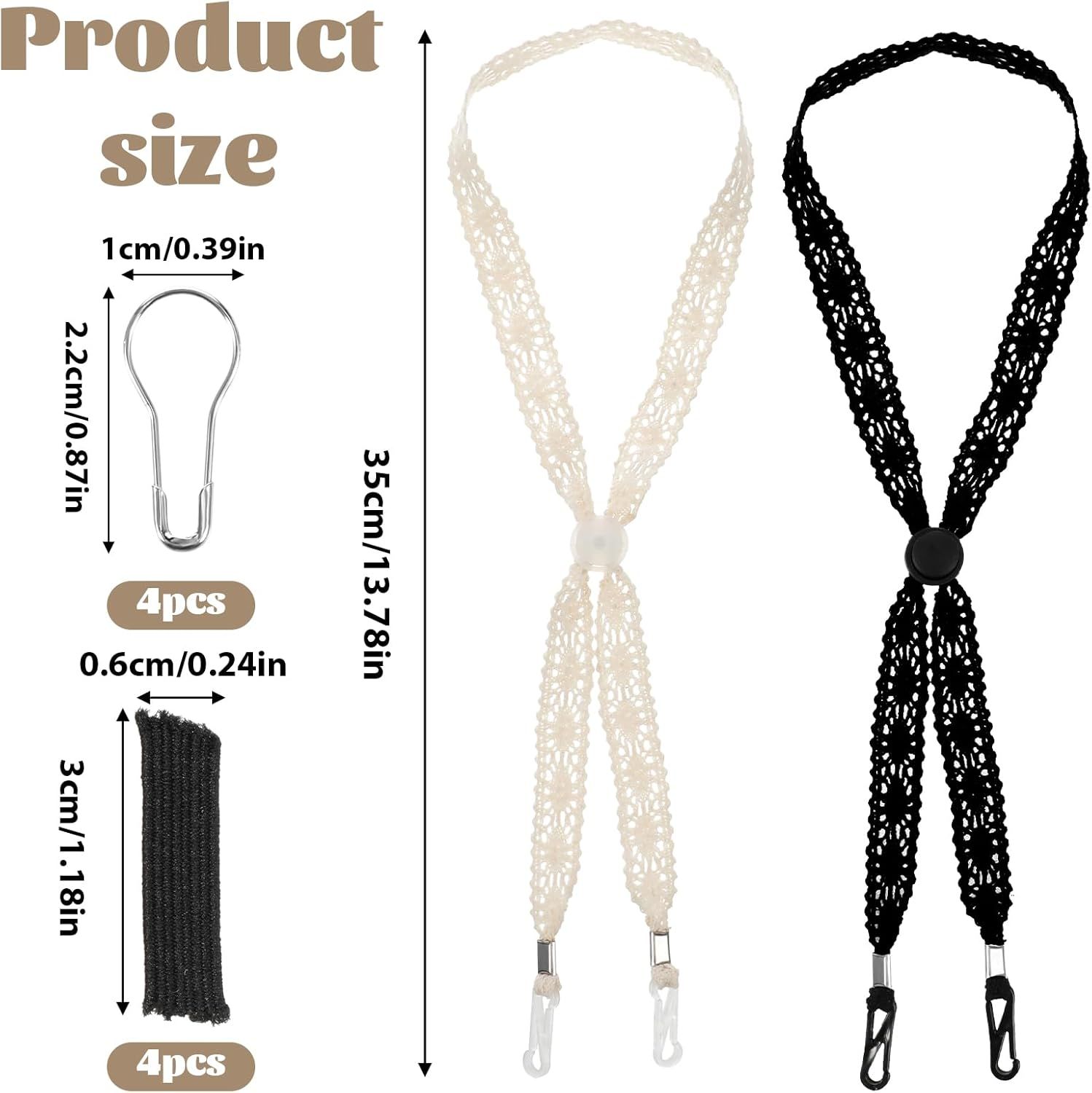 2 PCS Hat Straps for Wind, Adjustable Beige Black Chin Cord, Lace Sun Hat Chin Strap with Clips, Replacement Lace Windproof Keeper String for Women Outdoor Hats - Image 2