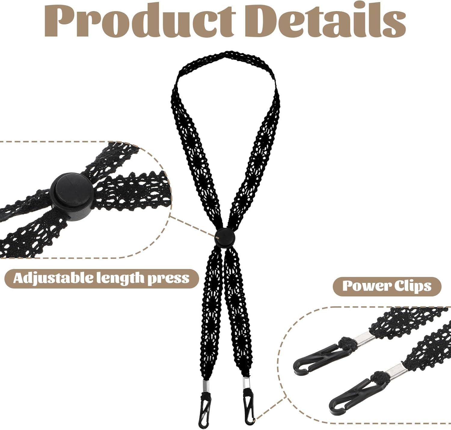 2 PCS Hat Straps for Wind, Adjustable Beige Black Chin Cord, Lace Sun Hat Chin Strap with Clips, Replacement Lace Windproof Keeper String for Women Outdoor Hats - Image 3