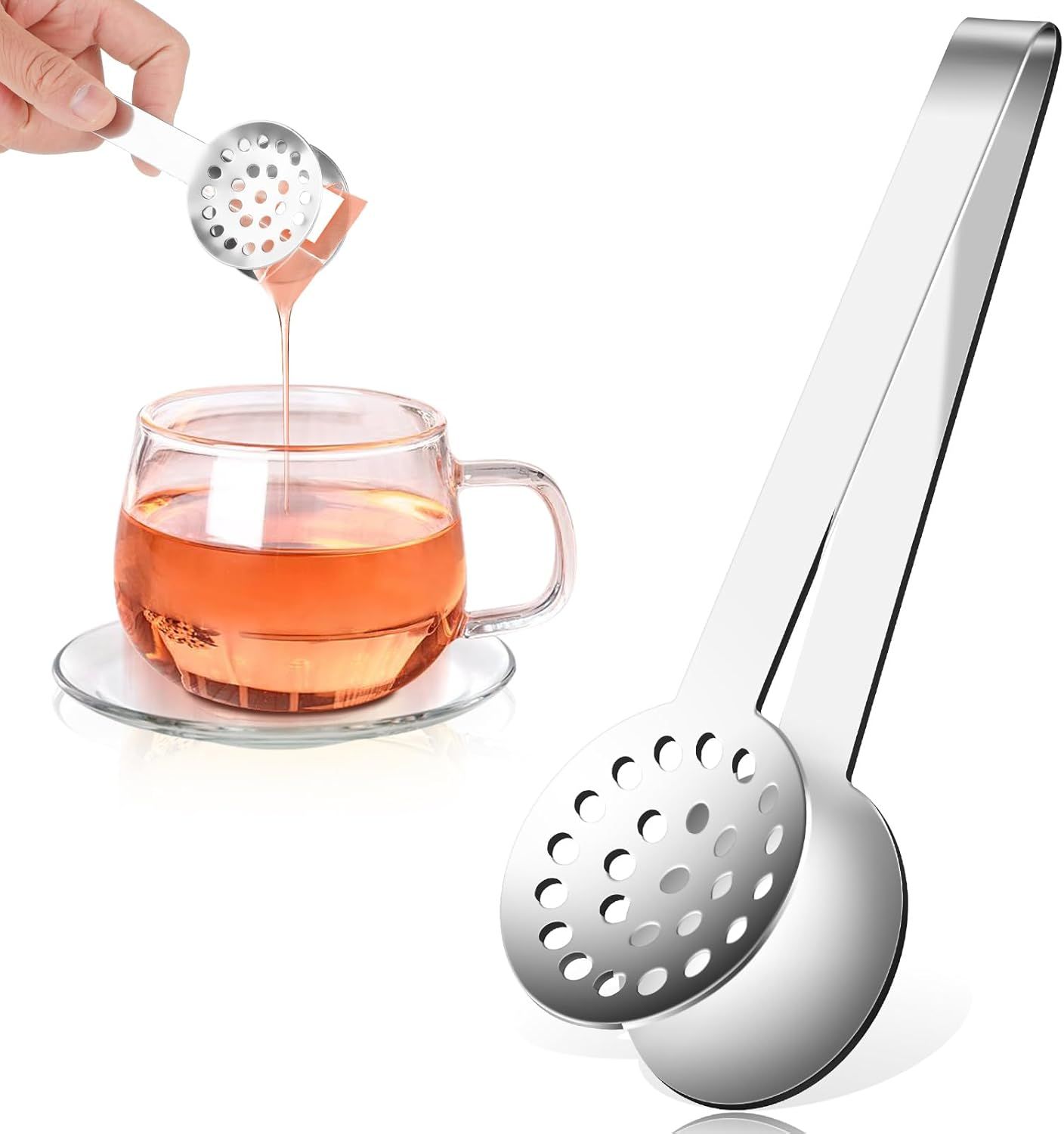 Tea Bag Squeezer, Stainless Steel Tea Bag Squeezer Tongs, Teabag Filter, Dispenser Accessories for Teas Drinkers, Durable Round Strainer Gripper Picker - Image 1