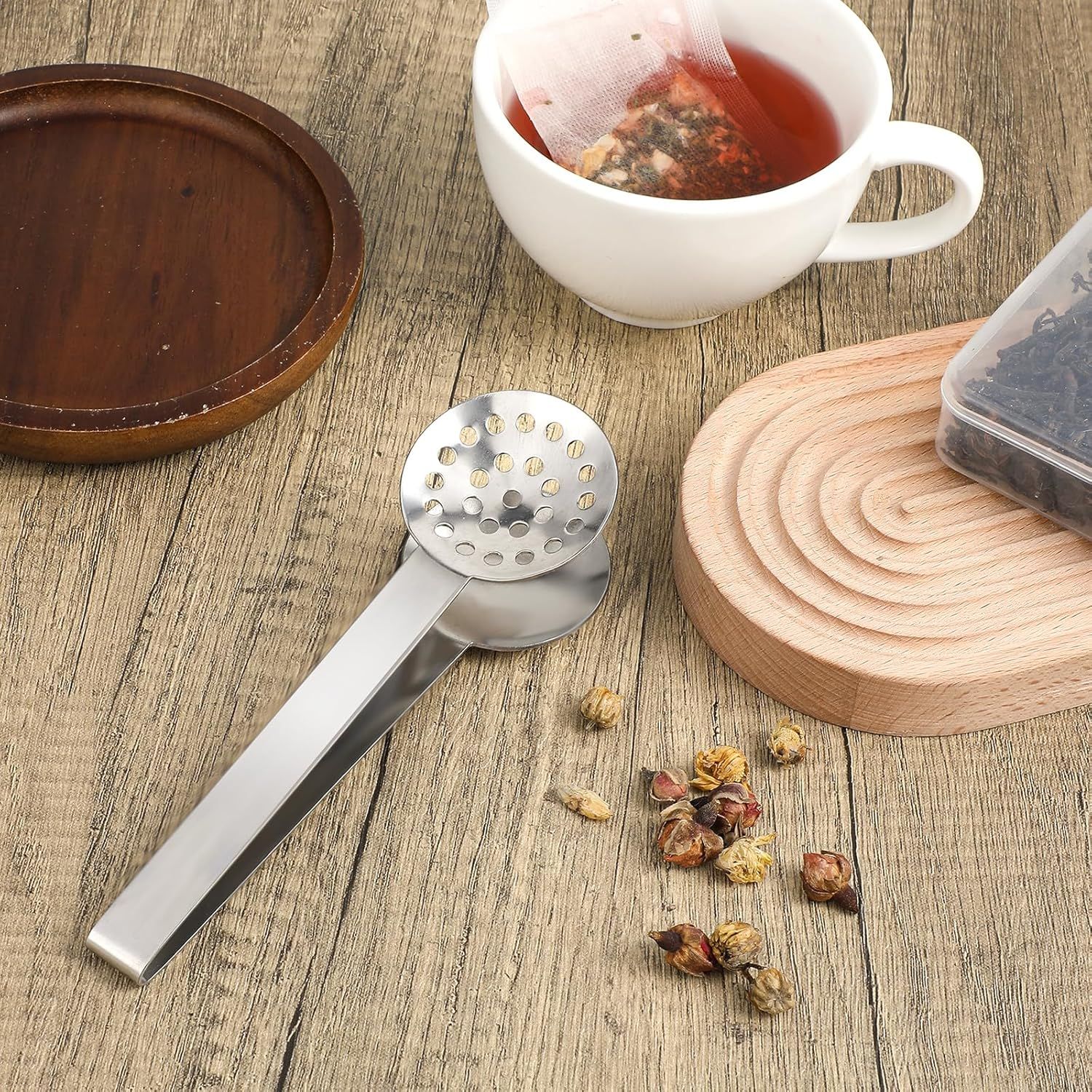 Tea Bag Squeezer, Stainless Steel Tea Bag Squeezer Tongs, Teabag Filter, Dispenser Accessories for Teas Drinkers, Durable Round Strainer Gripper Picker - Image 2