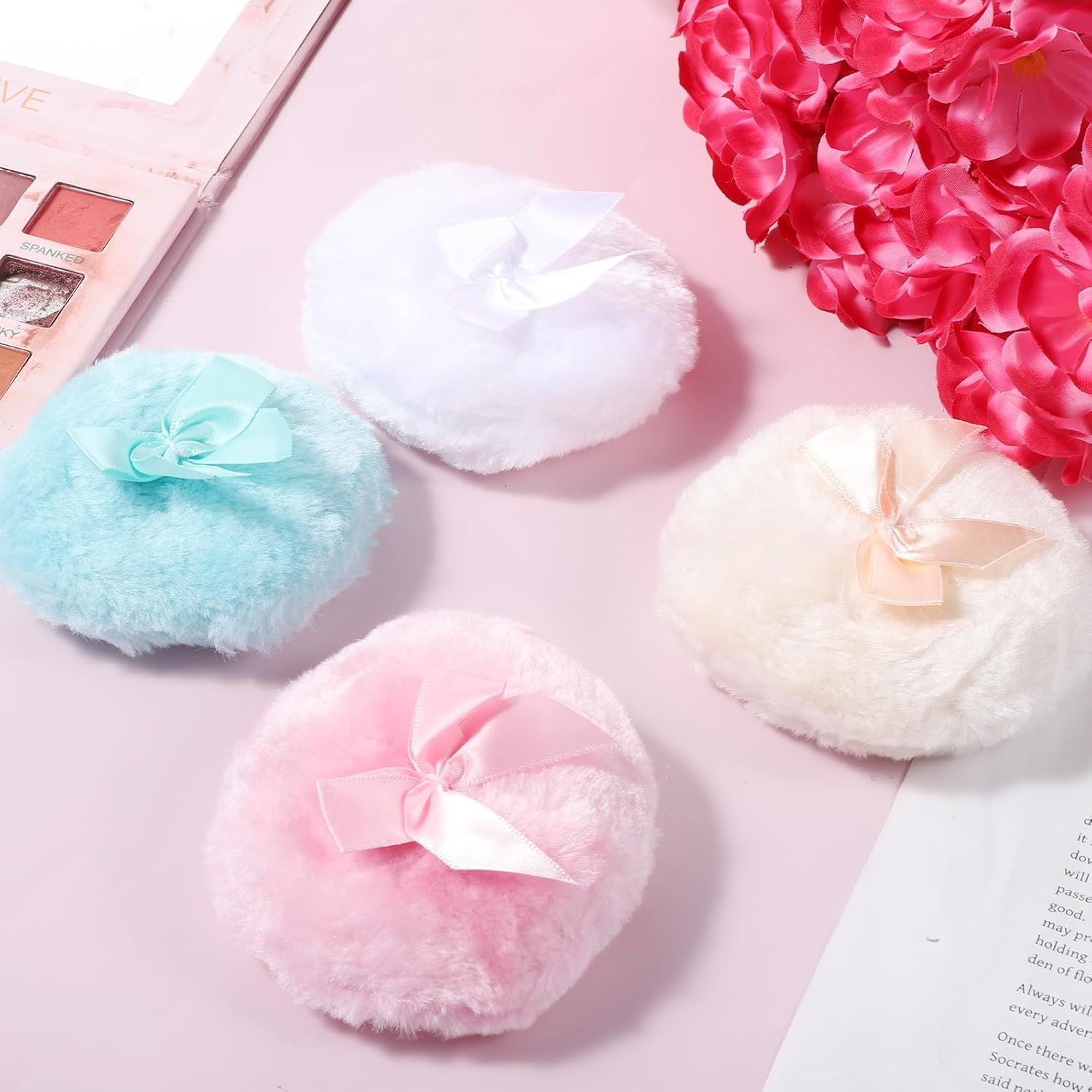 4 PCS Large Fluffy Body Powder Puff, Soft Powder Puff for Body Face, 4 Colors Washable Reusable Makeup Puffs - Image 4
