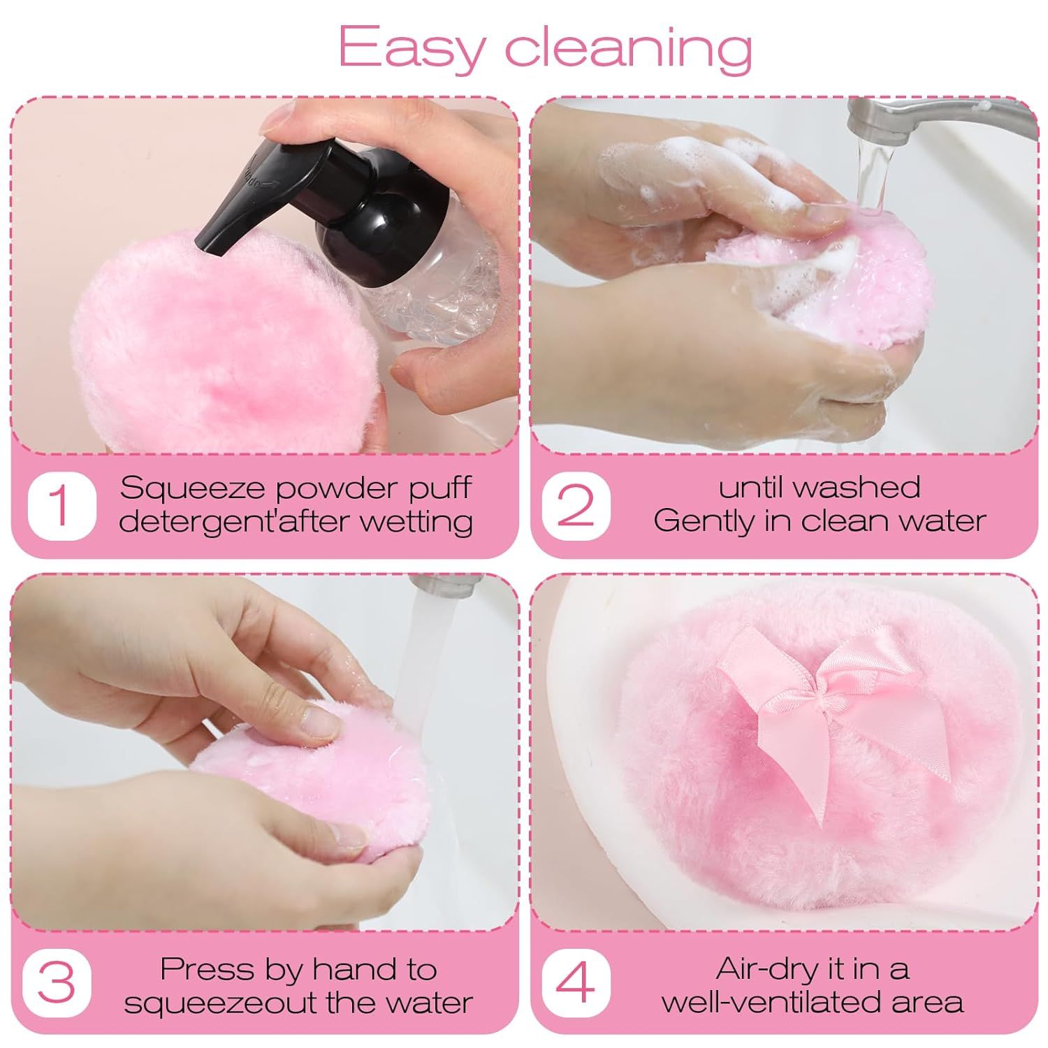 4 PCS Large Fluffy Body Powder Puff, Soft Powder Puff for Body Face, 4 Colors Washable Reusable Makeup Puffs - Image 7