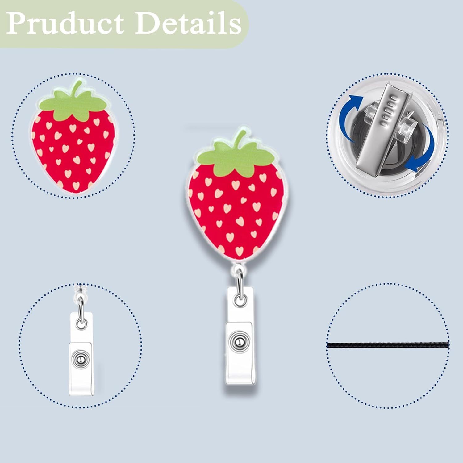 Red Strawberry Badge Reel, Cute ID Nurse Badge Holder Retractable Clip, Nursing Student Name Badge Holders, RN LPN CNA MA Healthcare Accessories for Work - Image 4