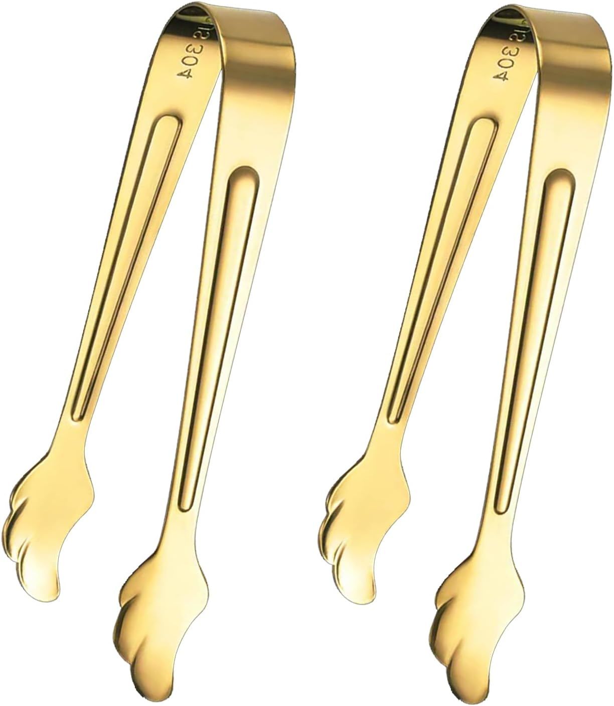 2 Pack Mini Tongs for Appetizer, 4.16 Inch Stainless Steel Ice Tongs Mini Sugar Tongs for Coffee Bar Tea Party Desserts Party Sugar and Ice Bucket(Gold) - Image 1