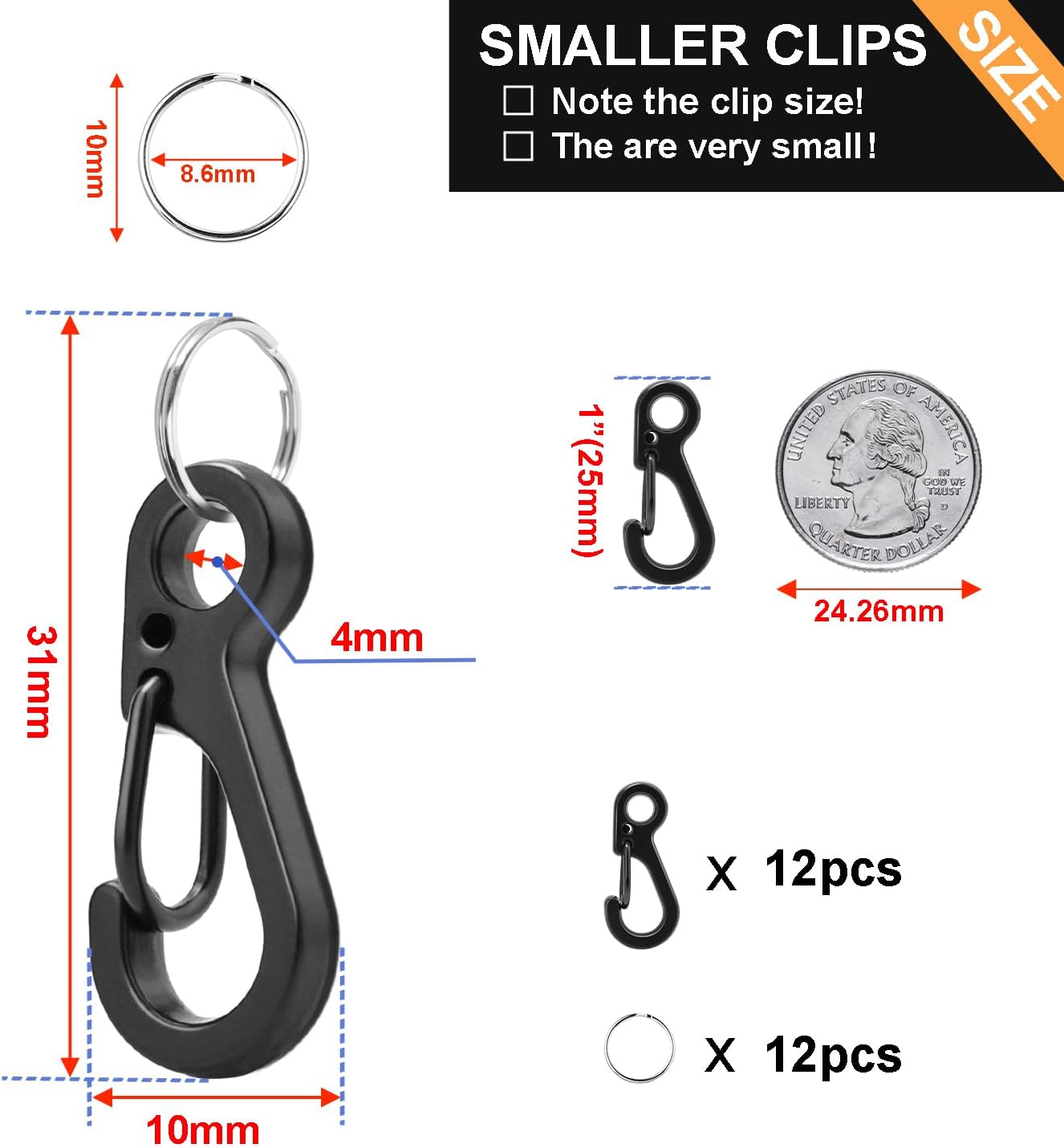 Small Carabiner Clip Metal Spring Snap Hooks Mini Paracord Hanging Clips for Camera Strap, Flashlight, Key Chain - Image 2