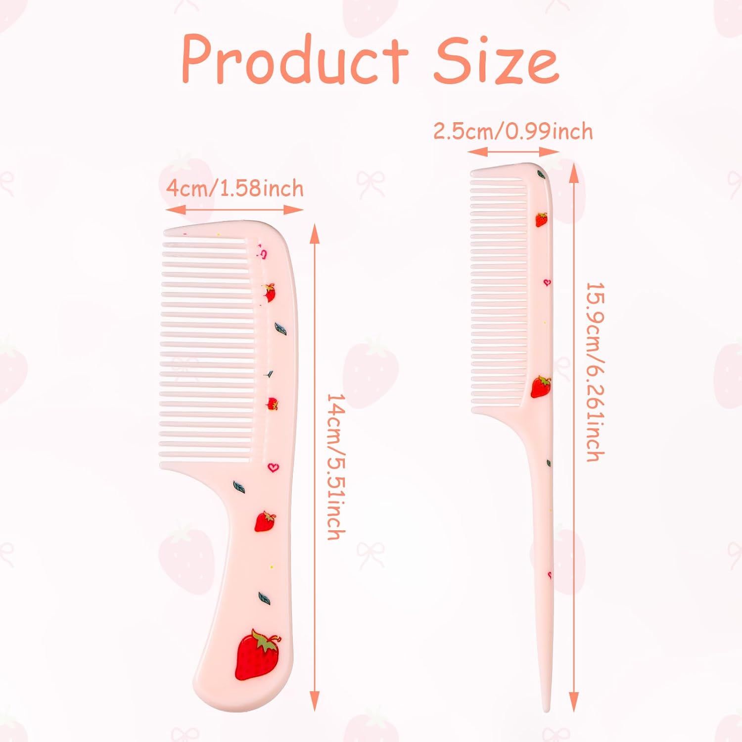 2pcs Cute Hair Comb Set, Pink Strawberry Baby Comb Fine Tooth Comb & Rat Tail Comb Toddler Tiny Hair Comb Small Girls Comb Plastic Mini Kids Comb Hair Parting Comb for Women Girls Kids All Hair Types - Image 2