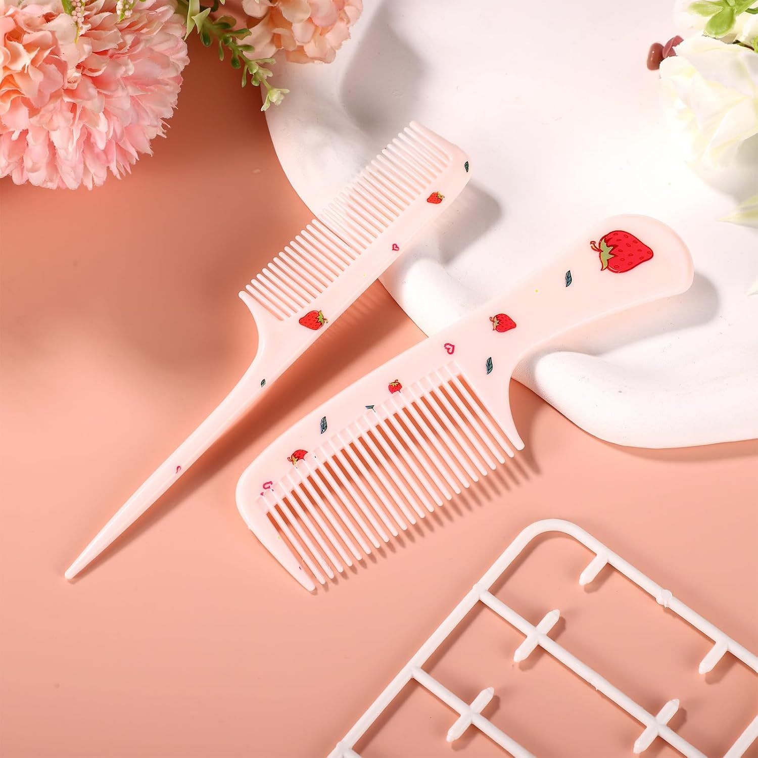 2pcs Cute Hair Comb Set, Pink Strawberry Baby Comb Fine Tooth Comb & Rat Tail Comb Toddler Tiny Hair Comb Small Girls Comb Plastic Mini Kids Comb Hair Parting Comb for Women Girls Kids All Hair Types - Image 4