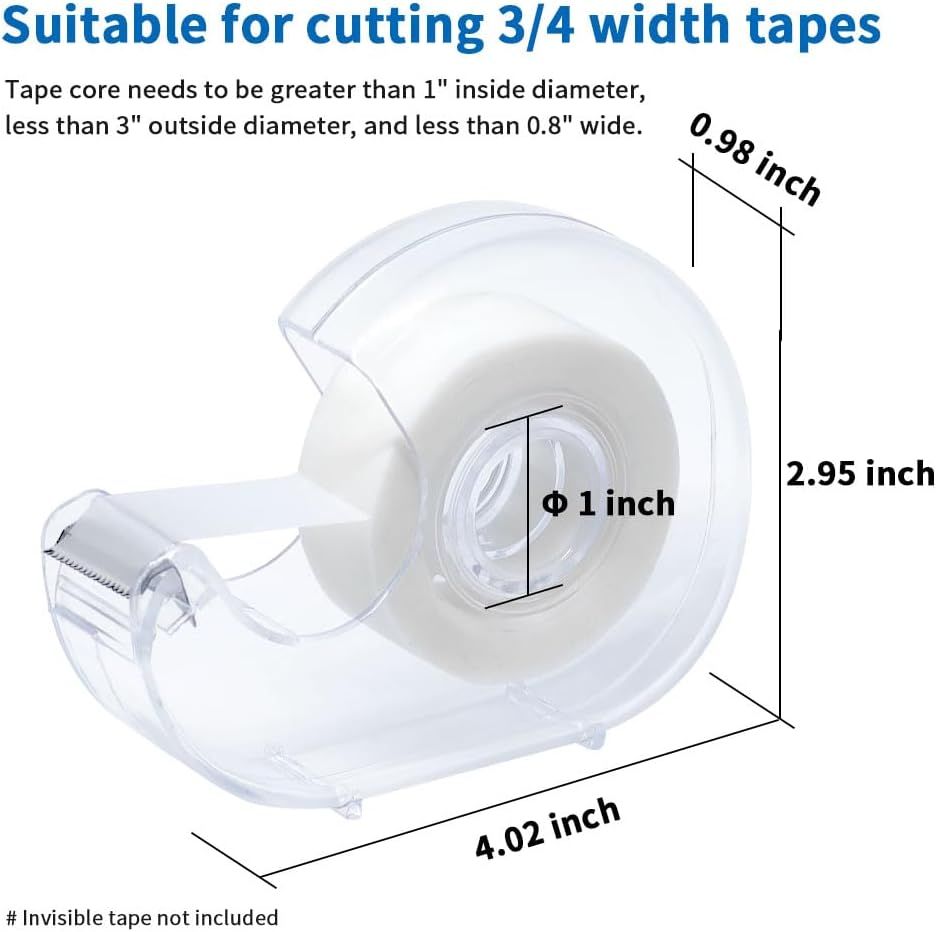 Hand Use Desktop Tape Dispenser, Transparent Plastic Lightweight and Portable Refillable Dispenser for 3/4