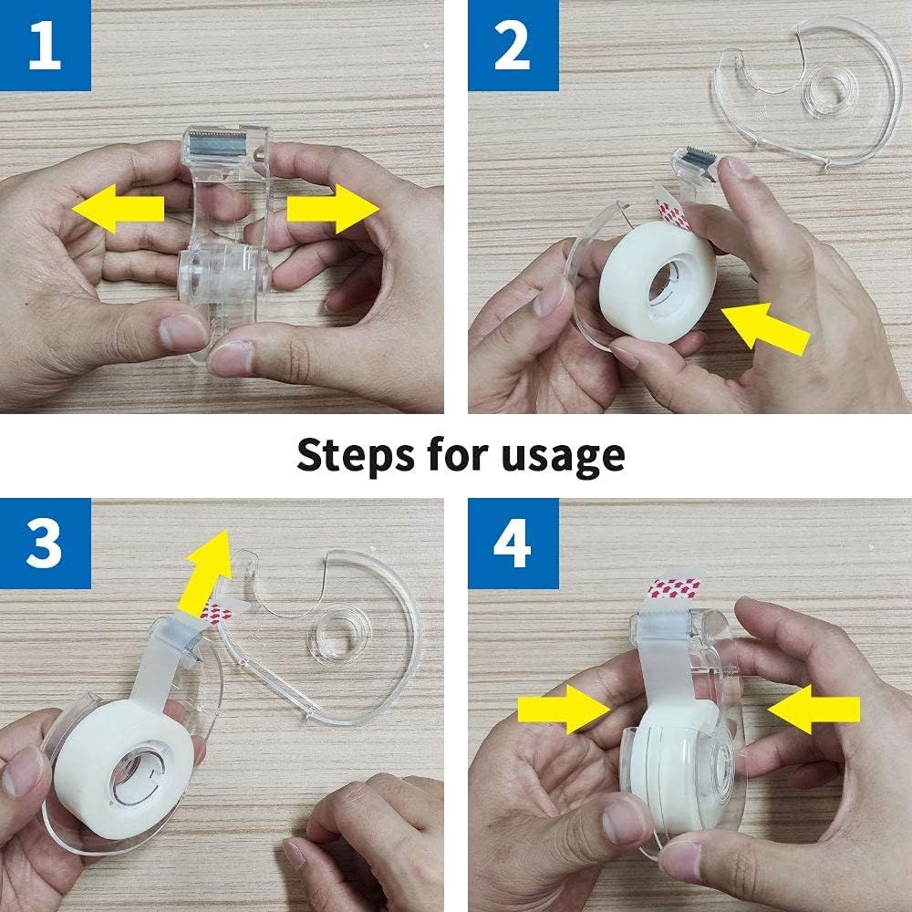 Hand Use Desktop Tape Dispenser, Transparent Plastic Lightweight and Portable Refillable Dispenser for 3/4