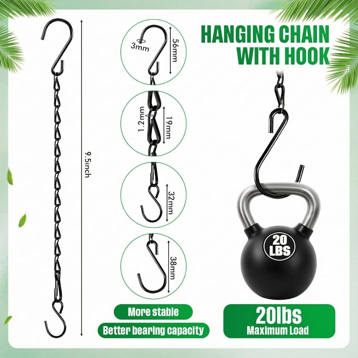 Black 4 Pack Hanging Chain for Bird Feeders, Planters, Lanterns, Wind Chimes, Decorative Ornaments and Birdbaths Basket Extender Chain Outdoor Indoor (9.5 Inch) - Image 3