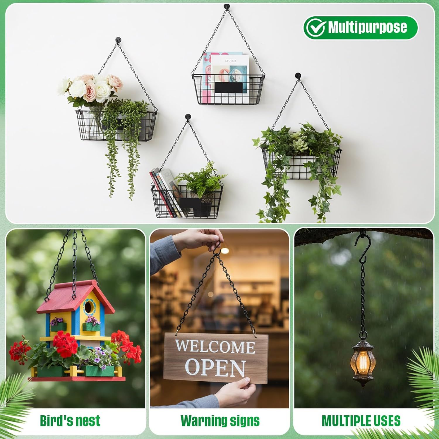 Black 4 Pack Hanging Chain for Bird Feeders, Planters, Lanterns, Wind Chimes, Decorative Ornaments and Birdbaths Basket Extender Chain Outdoor Indoor (9.5 Inch) - Image 6