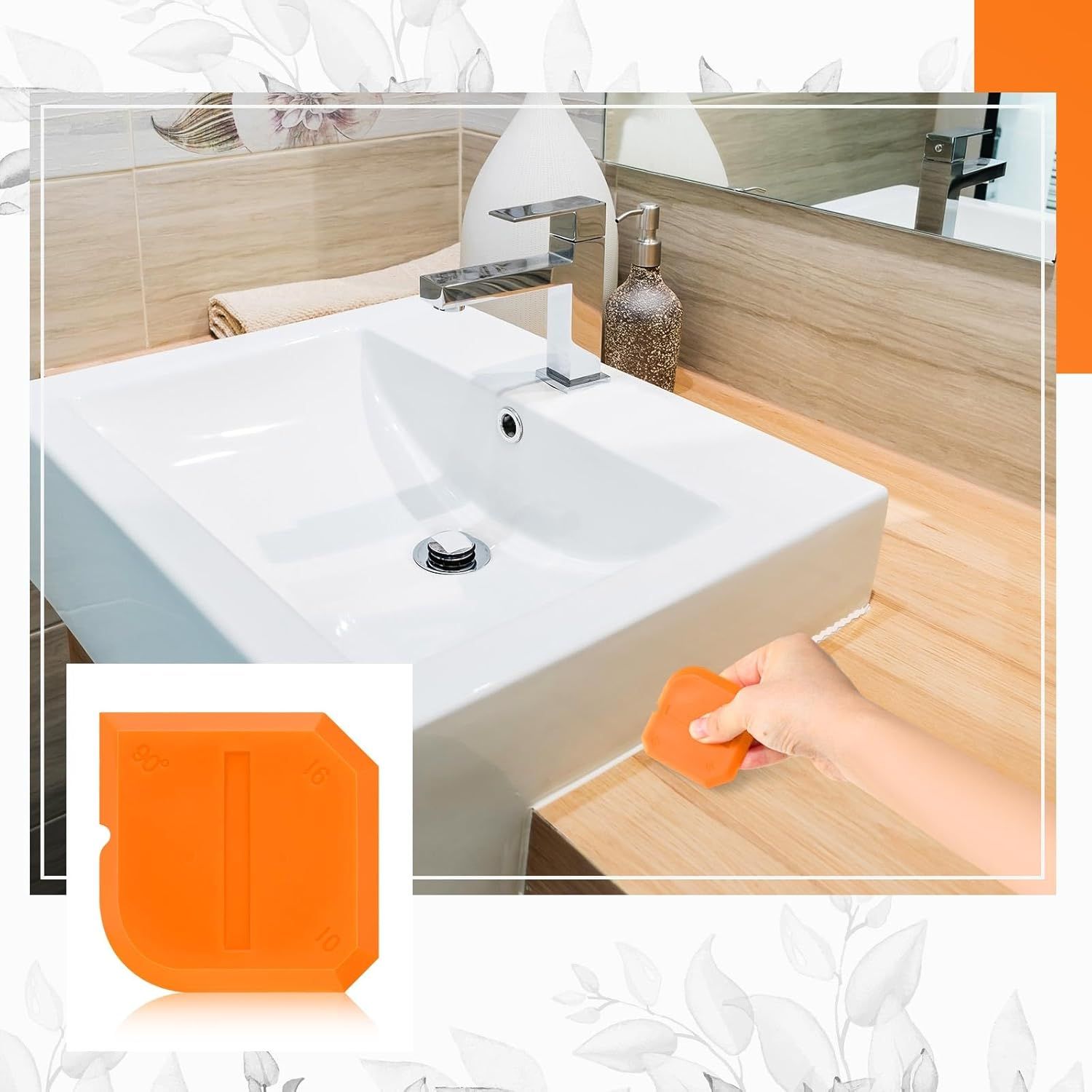 2 Pieces Caulking Tool Set Silicone Sealant Grout Tool for Kitchen Bathroom Floor Sealant Sealing(Orange) - Image 3