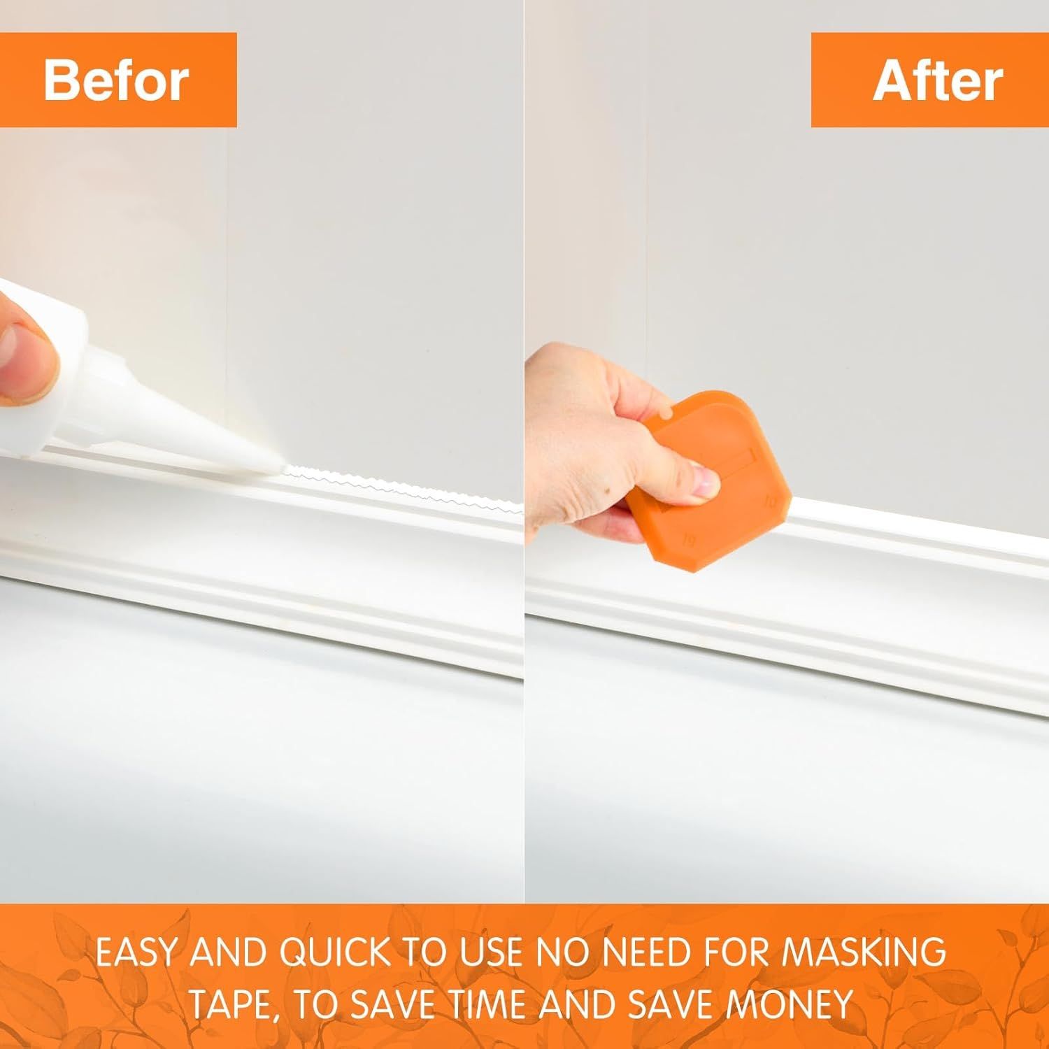 2 Pieces Caulking Tool Set Silicone Sealant Grout Tool for Kitchen Bathroom Floor Sealant Sealing(Orange) - Image 4