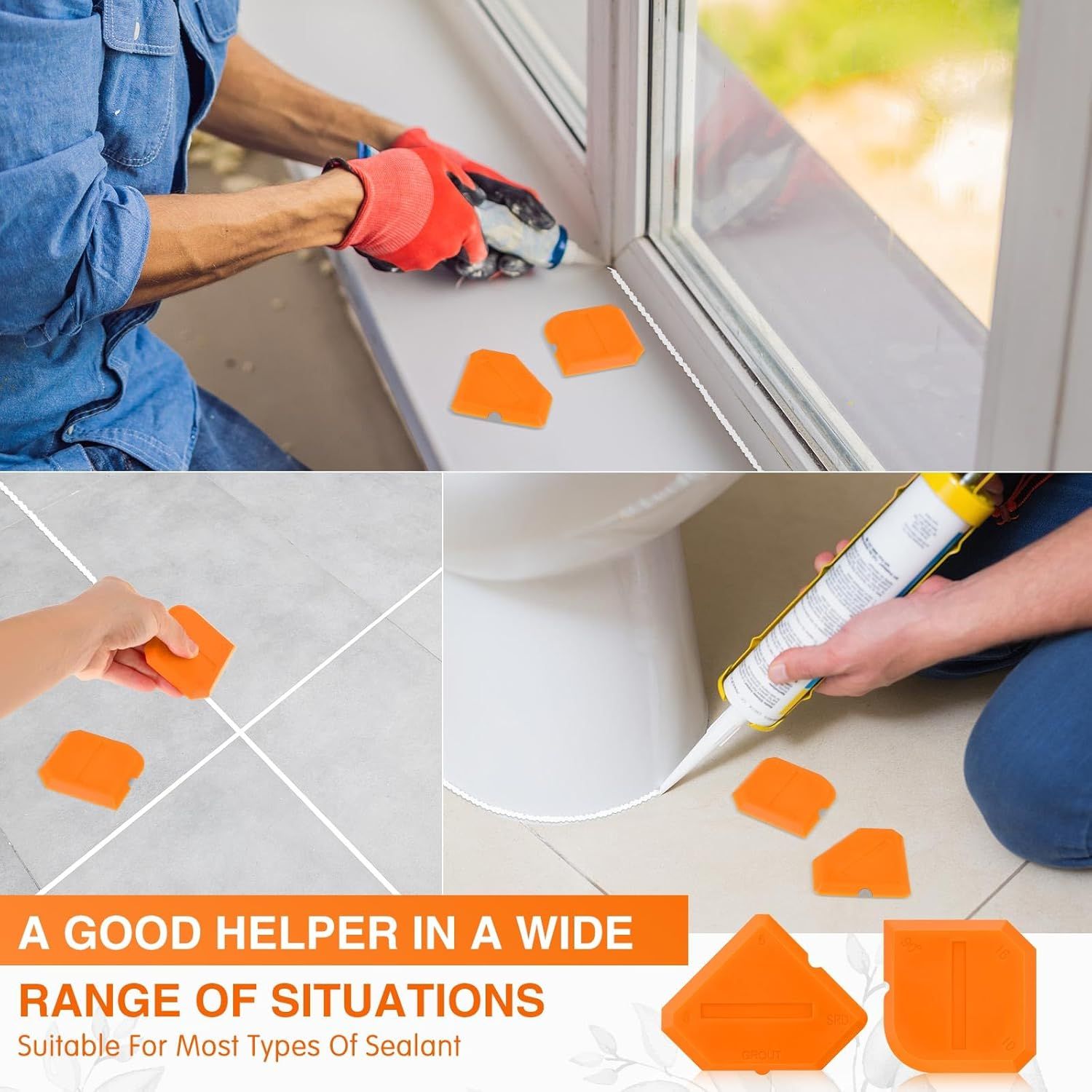 2 Pieces Caulking Tool Set Silicone Sealant Grout Tool for Kitchen Bathroom Floor Sealant Sealing(Orange) - Image 5
