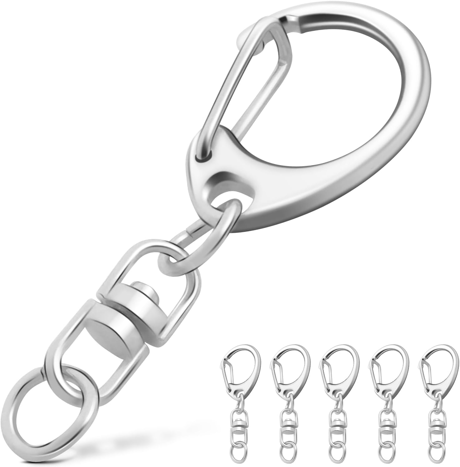 25 Pack Lobster Claw Clasps Keychain Kit, Silver Keychain Clip with Swivel Snap Hooks, Bulk Key Chain Clasps for Crafts DIY Making - Image 1