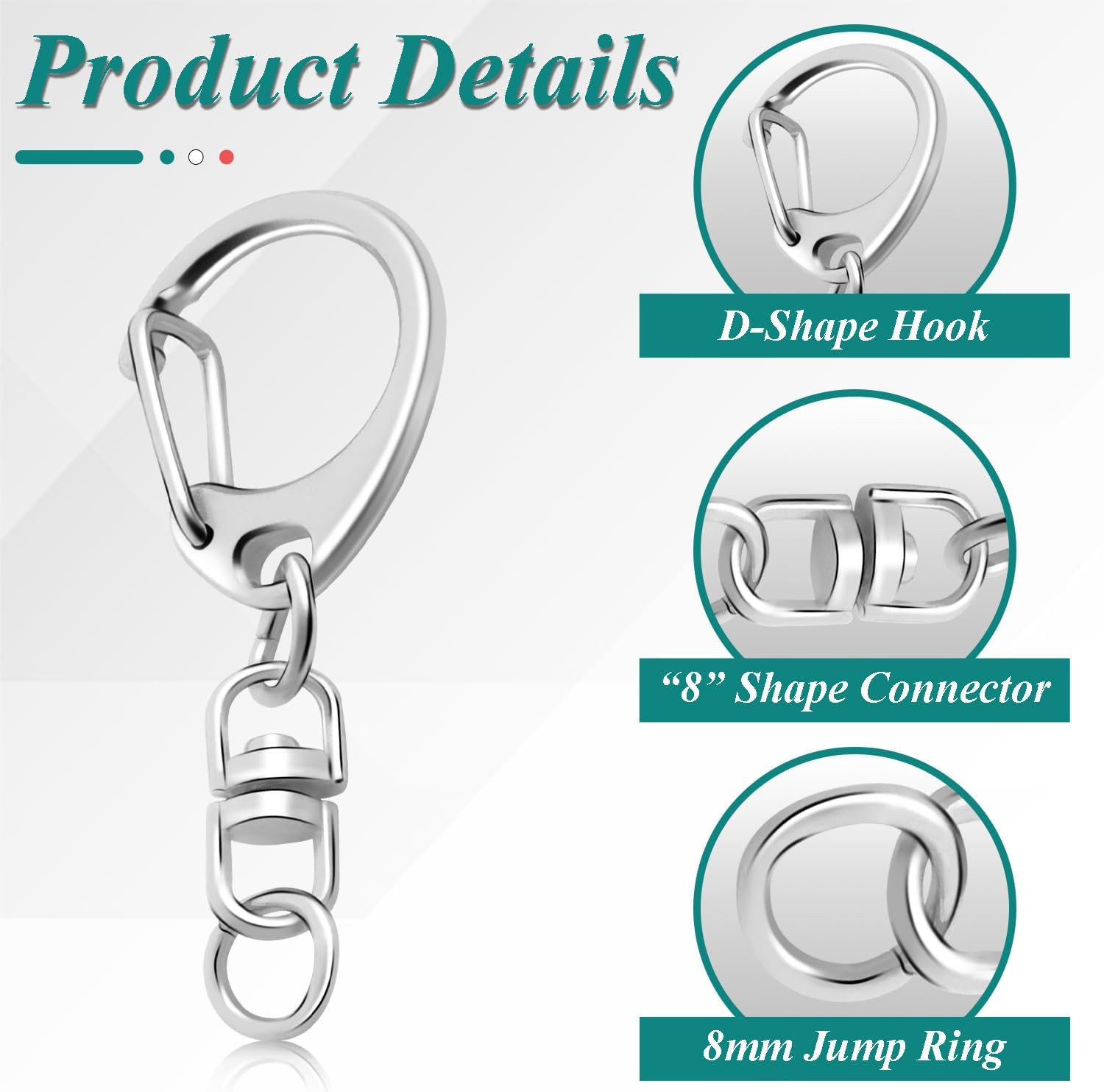 25 Pack Lobster Claw Clasps Keychain Kit, Silver Keychain Clip with Swivel Snap Hooks, Bulk Key Chain Clasps for Crafts DIY Making - Image 3