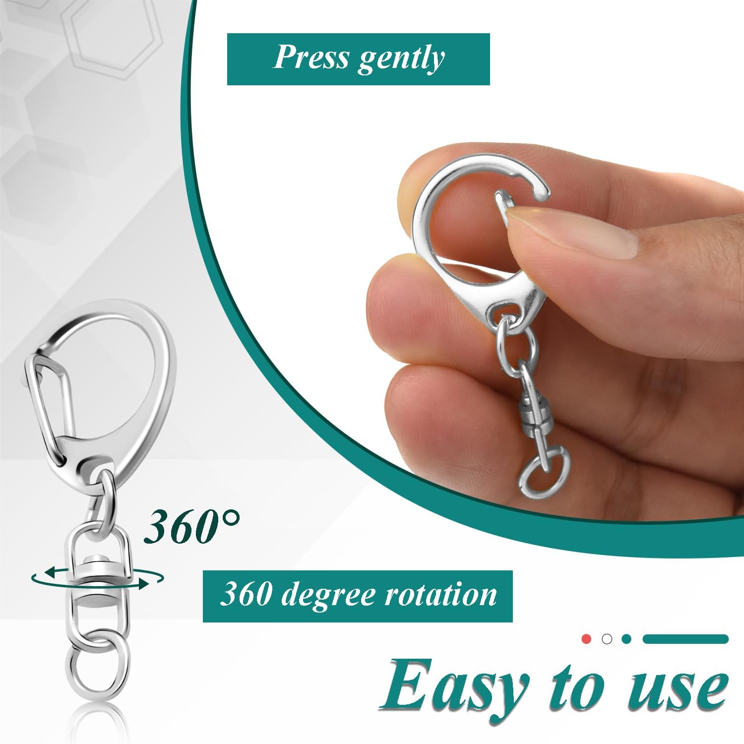 25 Pack Lobster Claw Clasps Keychain Kit, Silver Keychain Clip with Swivel Snap Hooks, Bulk Key Chain Clasps for Crafts DIY Making - Image 4