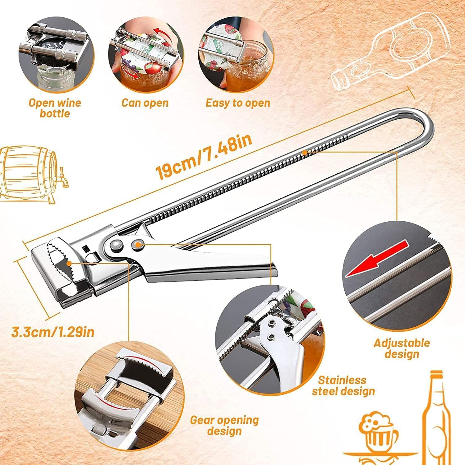 1PC Adjustable Stainless Steel Jar Opener Professional Jam Jar Bottle Opener, Manual Lids Remover Kitchen Accessories Gadgets Can Opener for Seniors Weak Hands Jar Openers - Image 4