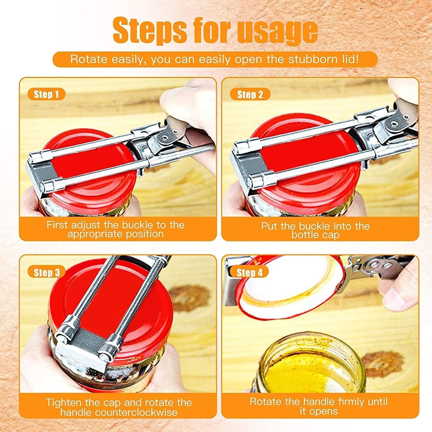 1PC Adjustable Stainless Steel Jar Opener Professional Jam Jar Bottle Opener, Manual Lids Remover Kitchen Accessories Gadgets Can Opener for Seniors Weak Hands Jar Openers - Image 5