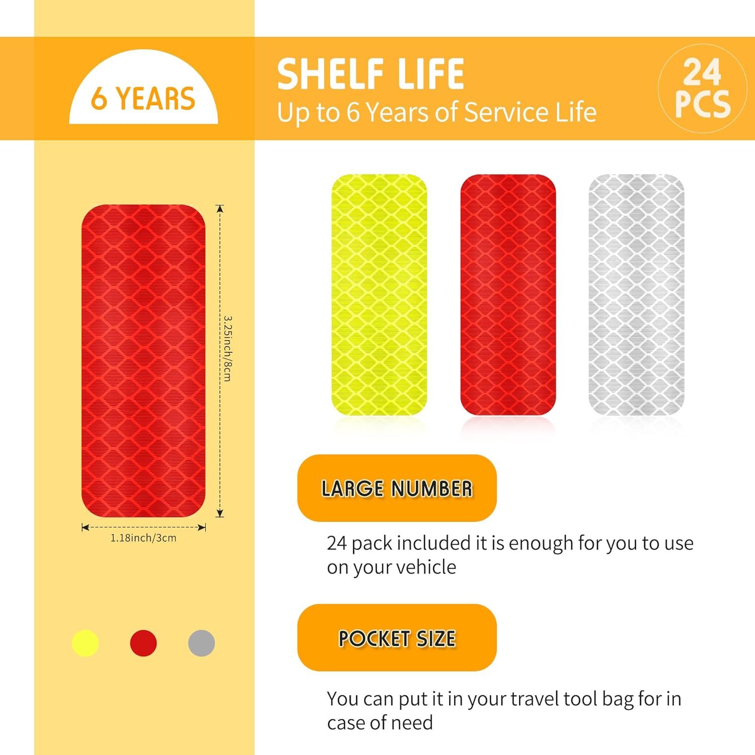 Warning Reflective Stickers Safety Night Visibility Adhesive Stickers Waterproof Reflective Tape Decal for Vehicle Motorcycle Bicycle, 1.18 x 3.25 Inch(24 Pieces) - Image 2
