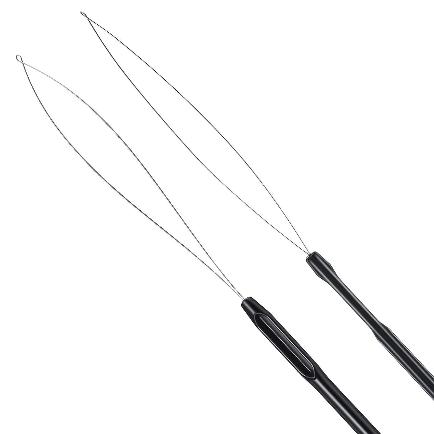 10 Pieces Hair Extension Loop Needle Threader Pulling Hook Tool and Bead Device Tool Black Loop Threader for Hair or Feather Extensions (Black) - Image 2