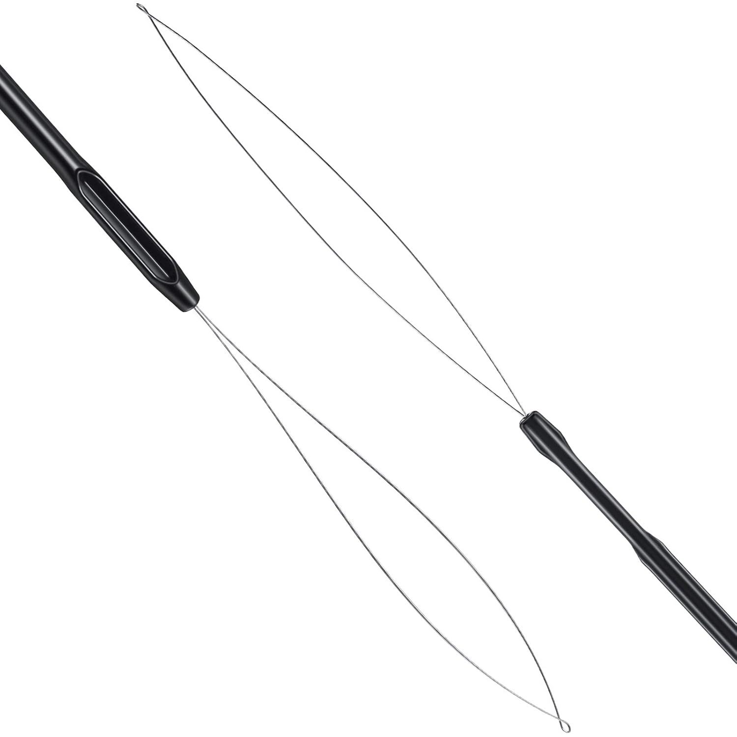 10 Pieces Hair Extension Loop Needle Threader Pulling Hook Tool and Bead Device Tool Black Loop Threader for Hair or Feather Extensions (Black) - Image 3