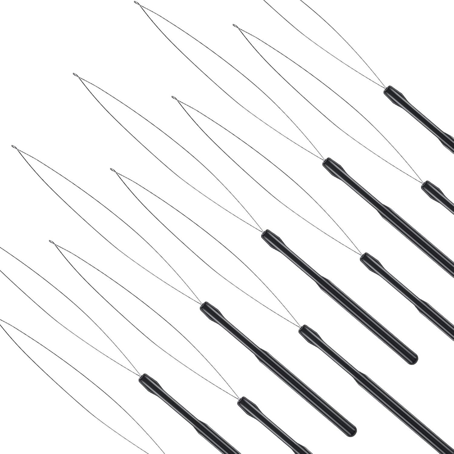 10 Pieces Hair Extension Loop Needle Threader Pulling Hook Tool and Bead Device Tool Black Loop Threader for Hair or Feather Extensions (Black) - Image 4