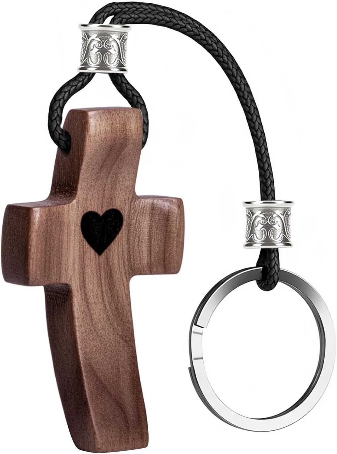 Handmade Wooden Cross Keychain, Christian Keychain, Natural Black Walnut, Relieve Anxiety Gift for Women and Men - Image 1
