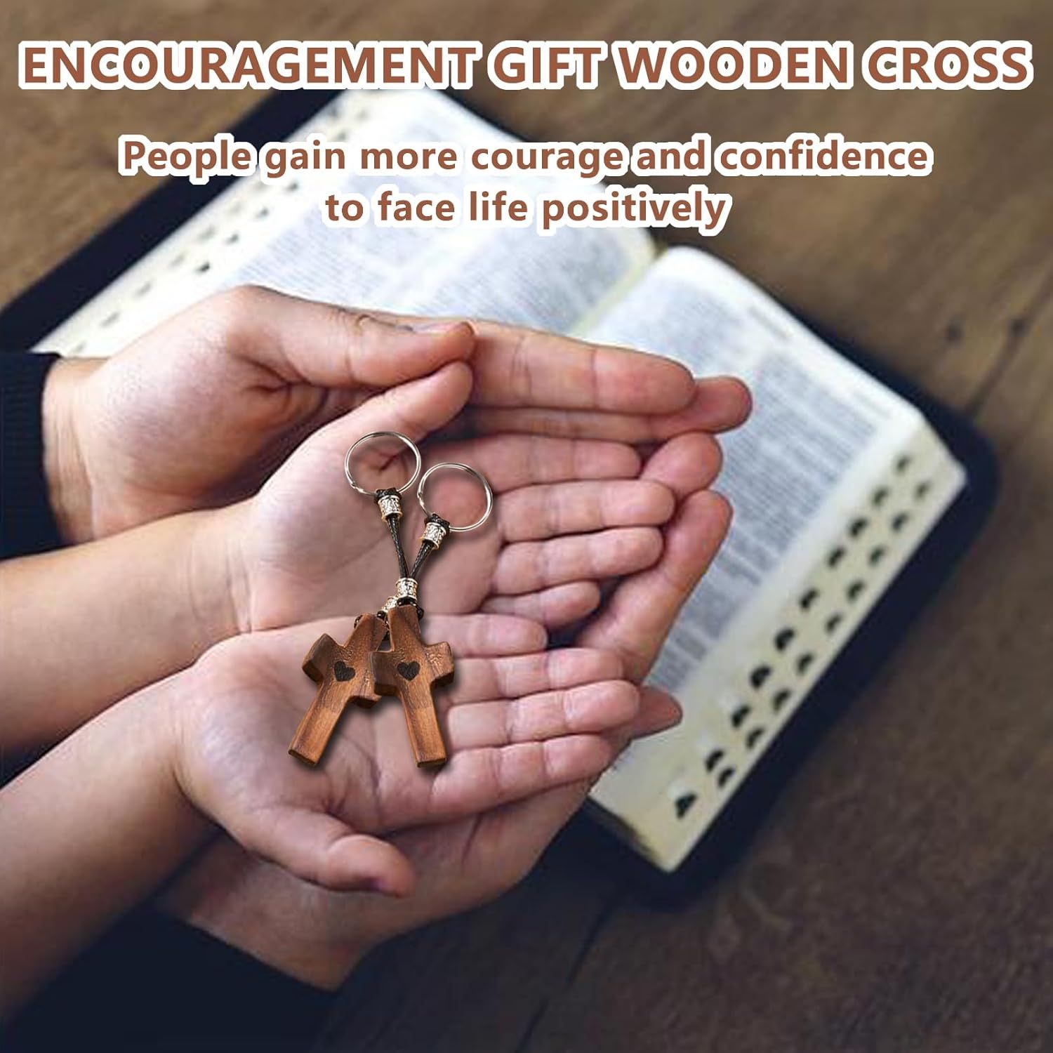 Handmade Wooden Cross Keychain, Christian Keychain, Natural Black Walnut, Relieve Anxiety Gift for Women and Men - Image 2