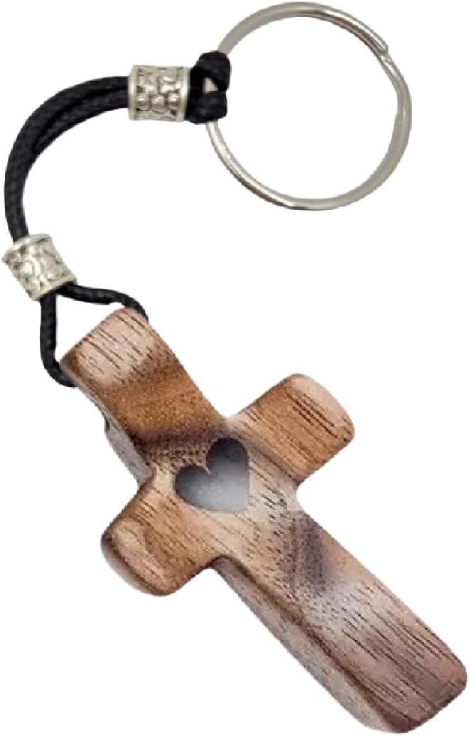 Black Walnut Wood Cross Keychain, Design Comfort Touch Pocket Size Prayer Worry Coin, Inspirational Christian Keychains Accessories Purse Charms for Men Women - Image 1