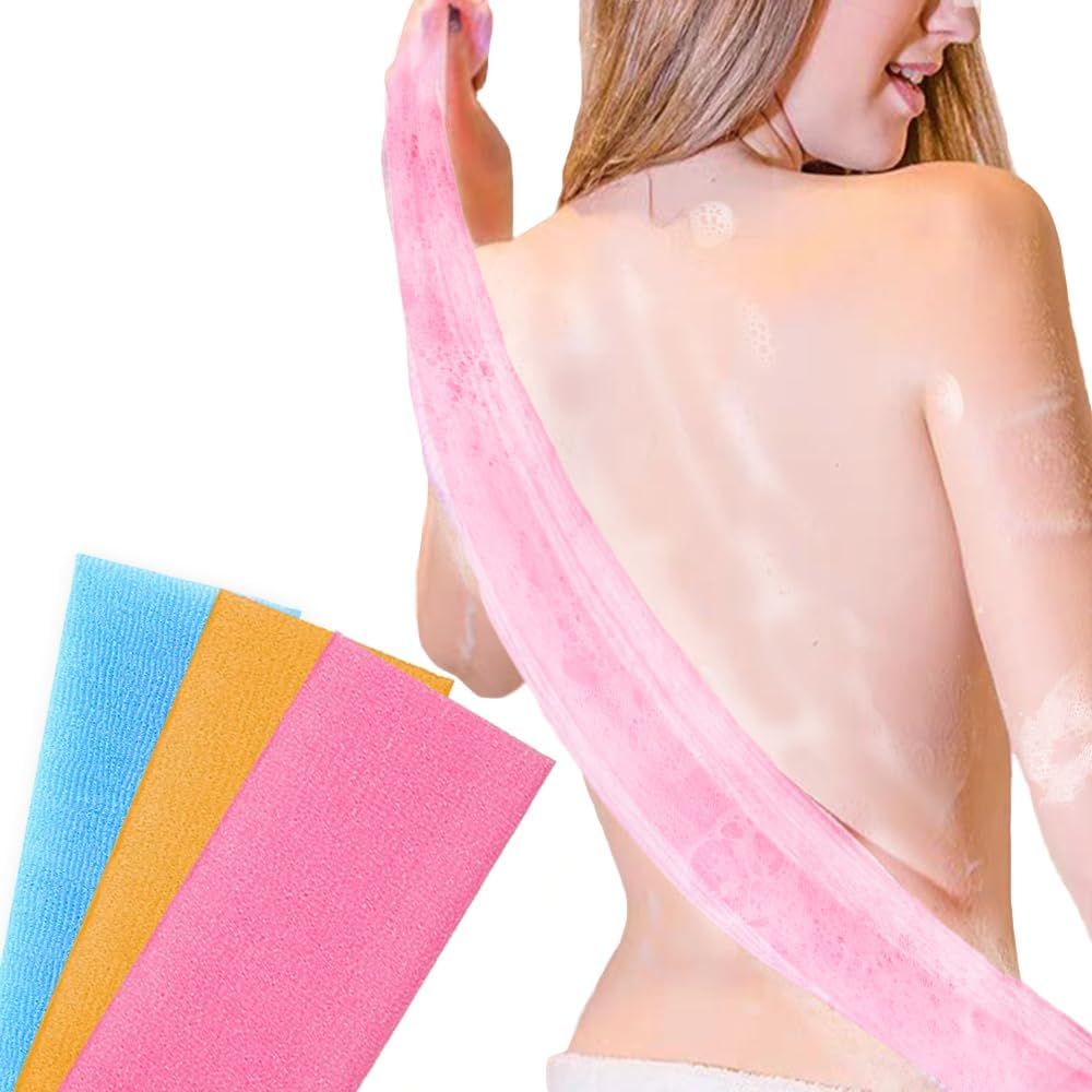 Exfoliating Washcloth Back Scrubber for Shower Japanese Beauty Bath Towel Korean Exfoliating Loofah Towel Sponge Loofah Body Scrubber 3 Pack - Image 1