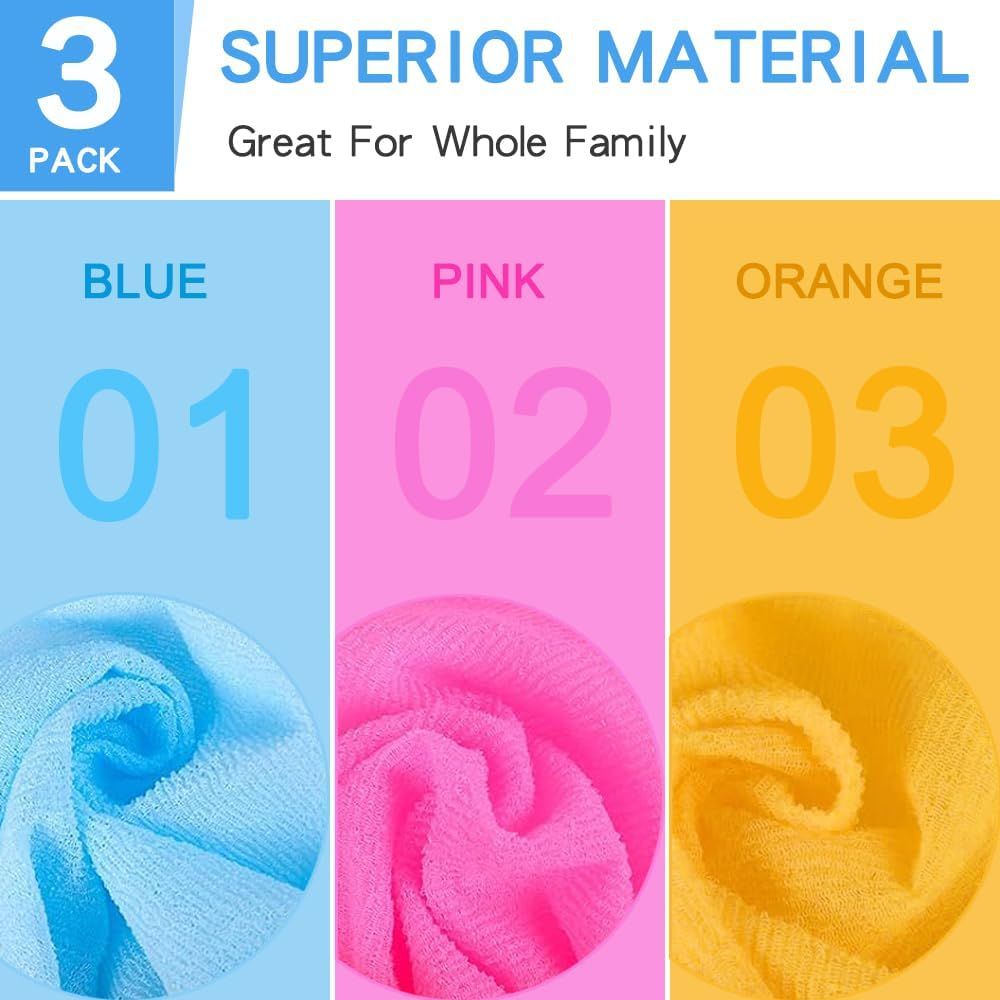 Exfoliating Washcloth Back Scrubber for Shower Japanese Beauty Bath Towel Korean Exfoliating Loofah Towel Sponge Loofah Body Scrubber 3 Pack - Image 3