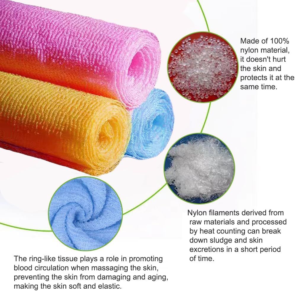 Exfoliating Washcloth Back Scrubber for Shower Japanese Beauty Bath Towel Korean Exfoliating Loofah Towel Sponge Loofah Body Scrubber 3 Pack - Image 6