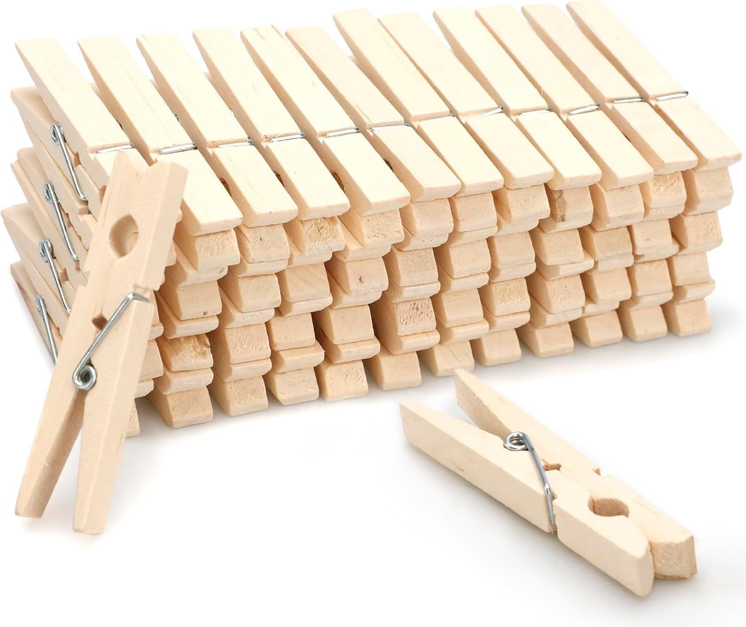 Clothes Pins Wooden – 50 Pack Wooden Clothespins 2.9 Inch with Rust-Resistant Coil, Natural Wood Clips for Laundry, Hanging Clothes, Crafts & DIY - Image 1