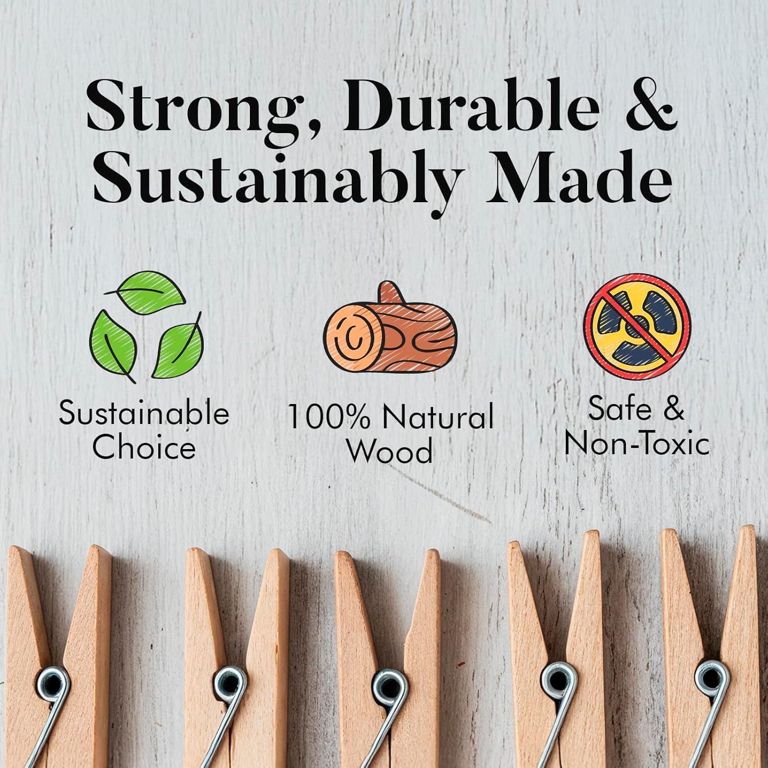 Clothes Pins Wooden – 50 Pack Wooden Clothespins 2.9 Inch with Rust-Resistant Coil, Natural Wood Clips for Laundry, Hanging Clothes, Crafts & DIY - Image 4