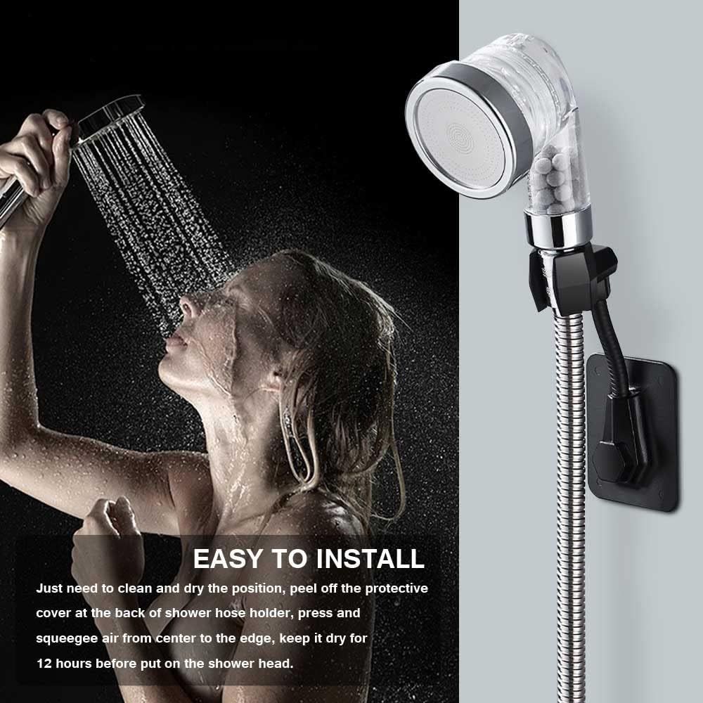 Shower Head Holder Strong Adhesive 360 Degree Rotatable Adjustable Handheld Shower Wand Holder Wall Mount Bracket for Bathroom (Black) - Image 3